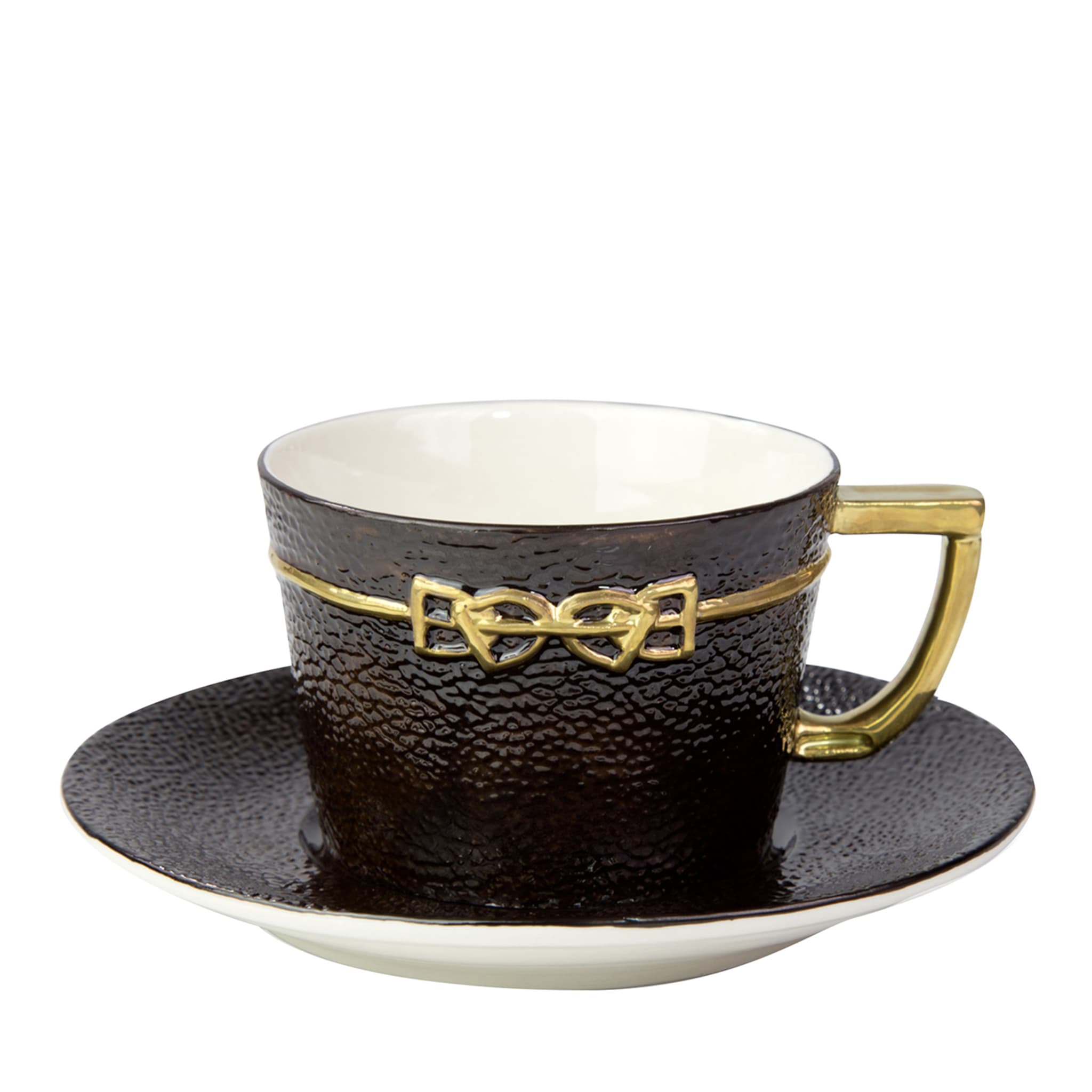 DRESSAGE TEA CUP AND SAUCER - BLACK AND GOLD - Main view