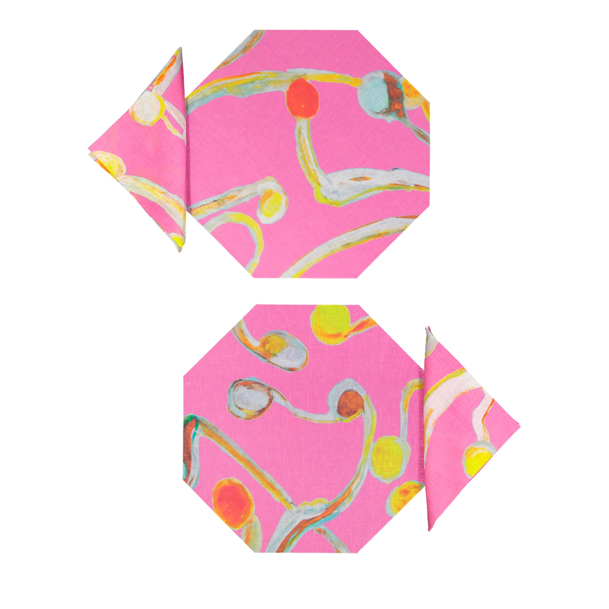 Set of 2 Light Flux Octagonal Placemats in Pink with napkins - Main view