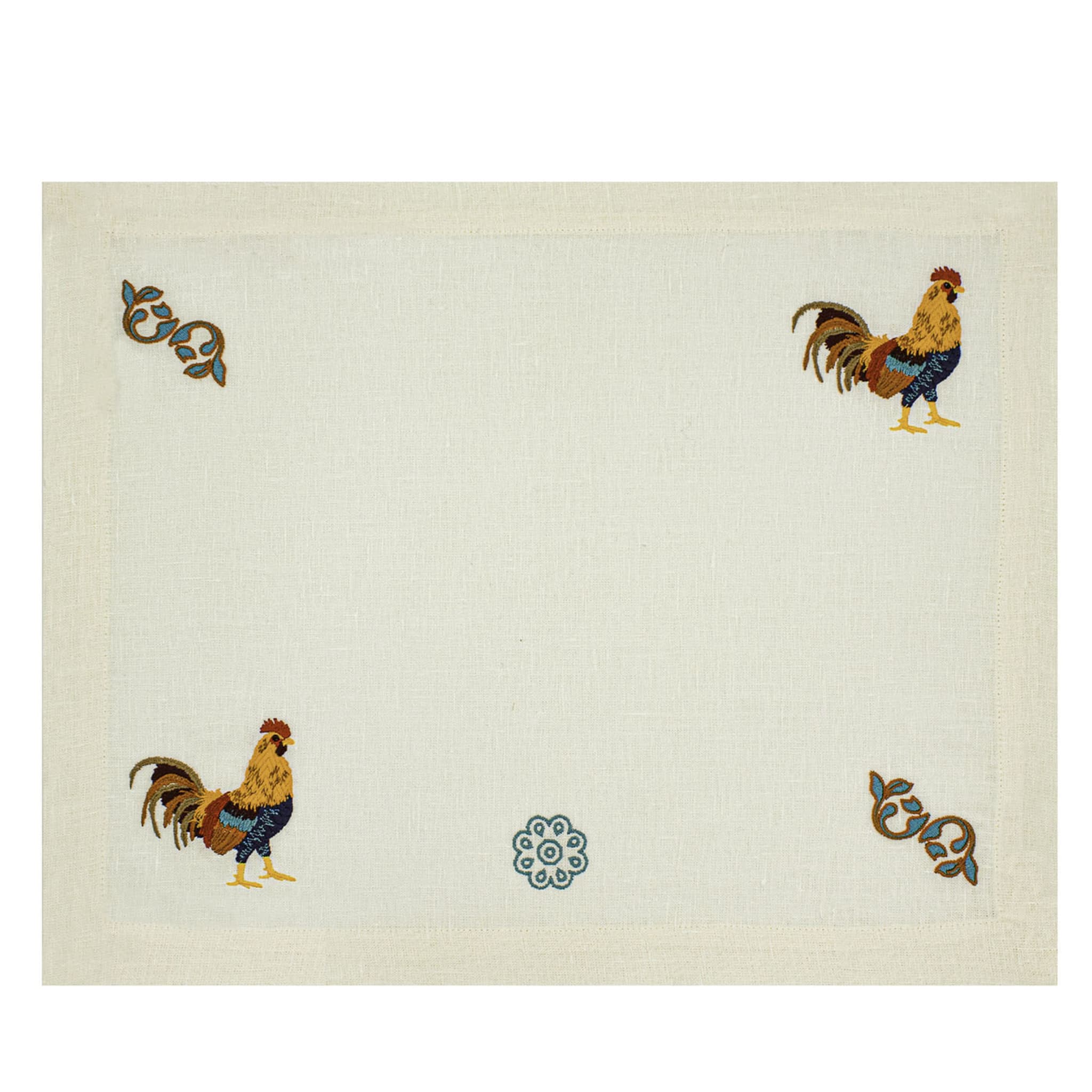 Gallo Multicolor Satz von 2 gestickten elfenbeinfarbenen Tischuntersetzern - Hauptansicht