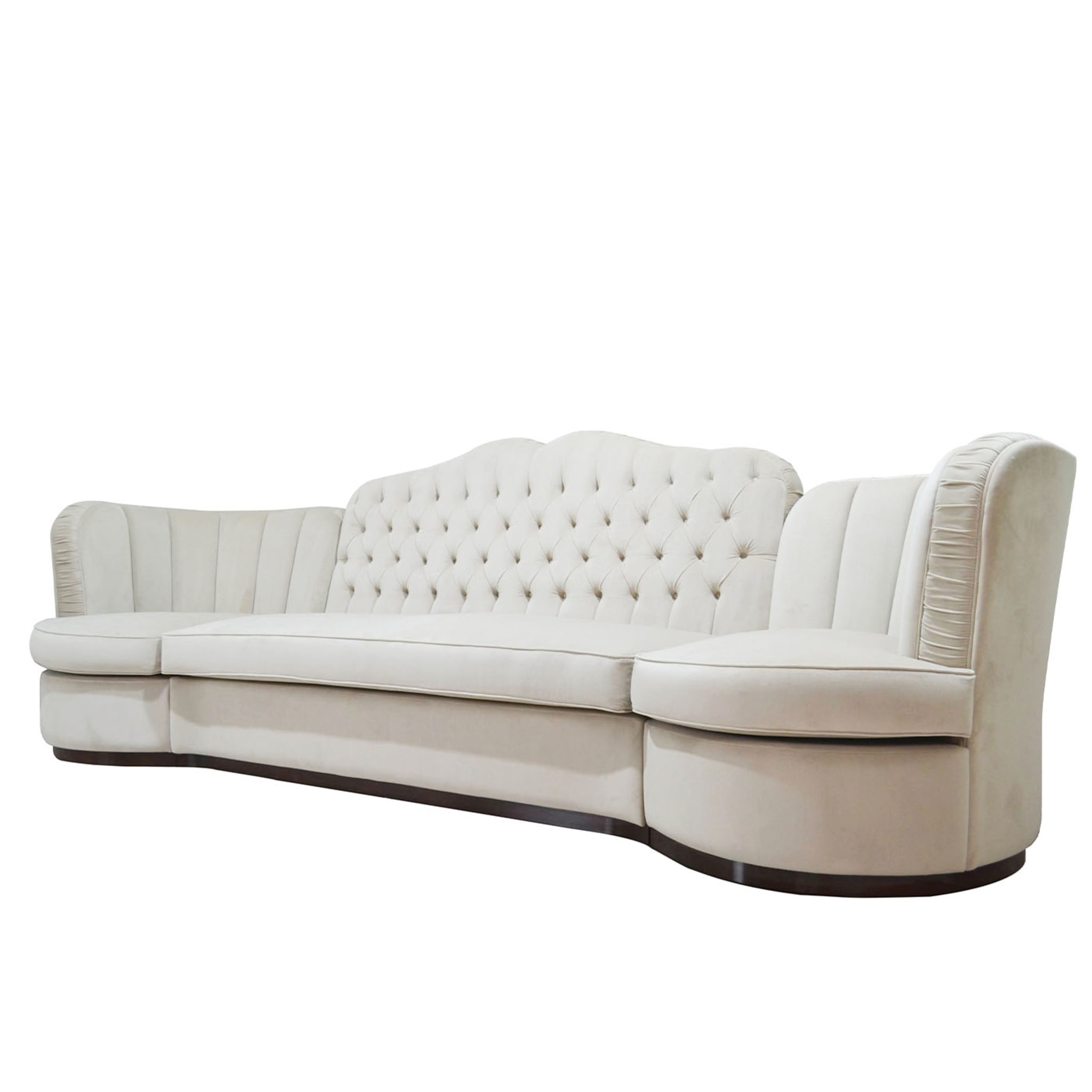 Italian Curved Modular Classic Sofa in Beige Velvet - Alternative view 1