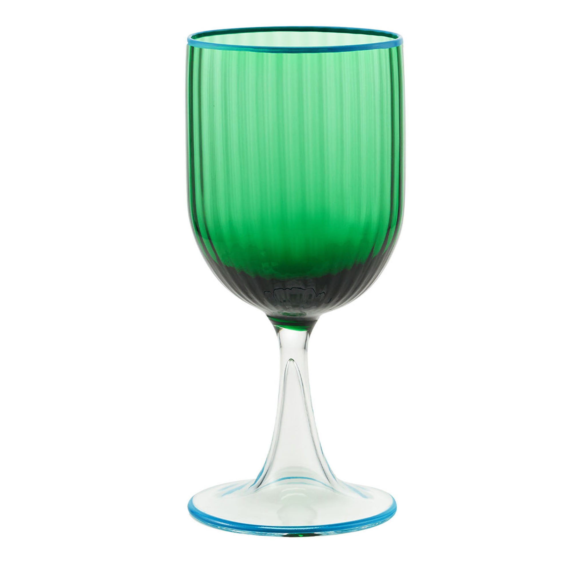 Set di due bicchieri da vino bianchi smeraldo e turchese soffiati a bocca - Vista principale