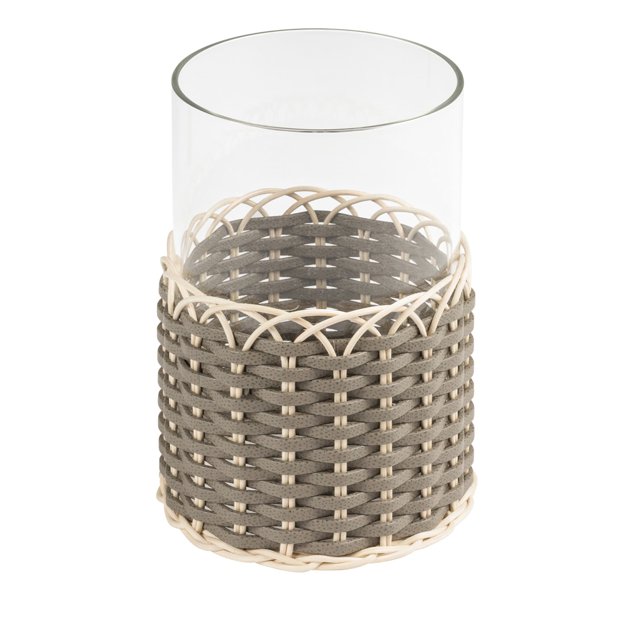 Wideville Leather & Rattan Candleholder -Beige Small - Main view