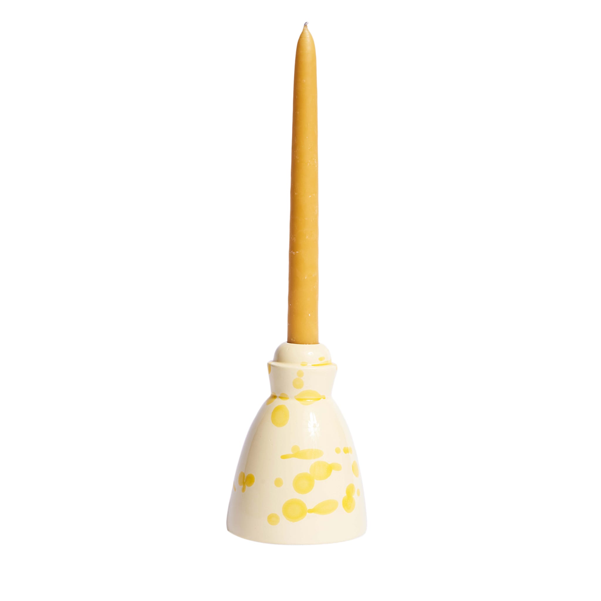 Yellow Ceramic Candlestick with 4 Beeswax Candles - Main view