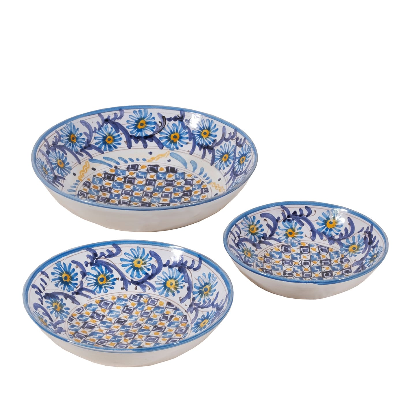 Fiore Azzurro Set of 3 Bowls by Lorenza Adami - Sbigoli Terrecotte Firenze