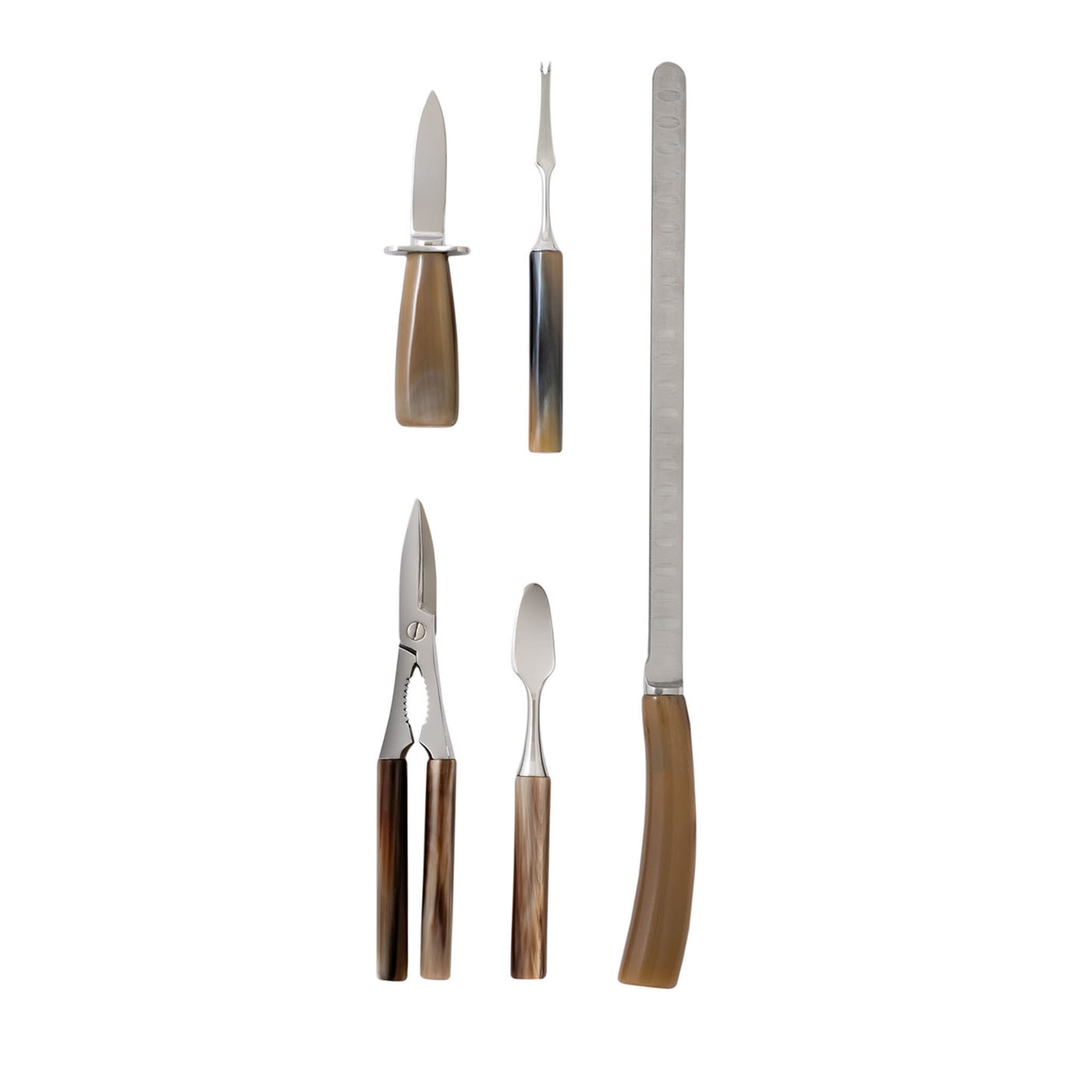 Fish and Shellfish Deluxe Cutlery Set in Natural Horn - Main view
