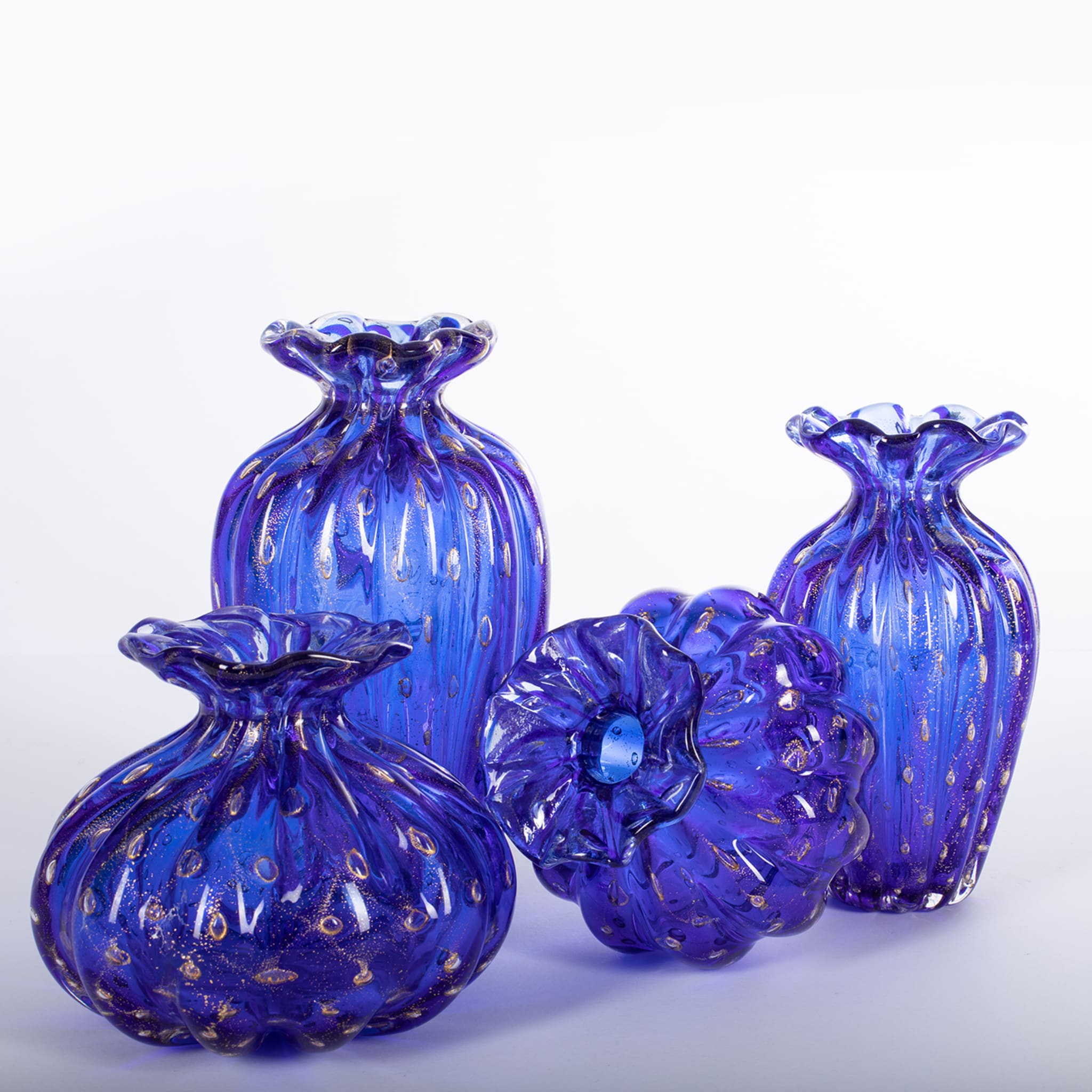 1950 Satz von 2 blauen Vasen mit Goldblasen - Alternative Ansicht 2