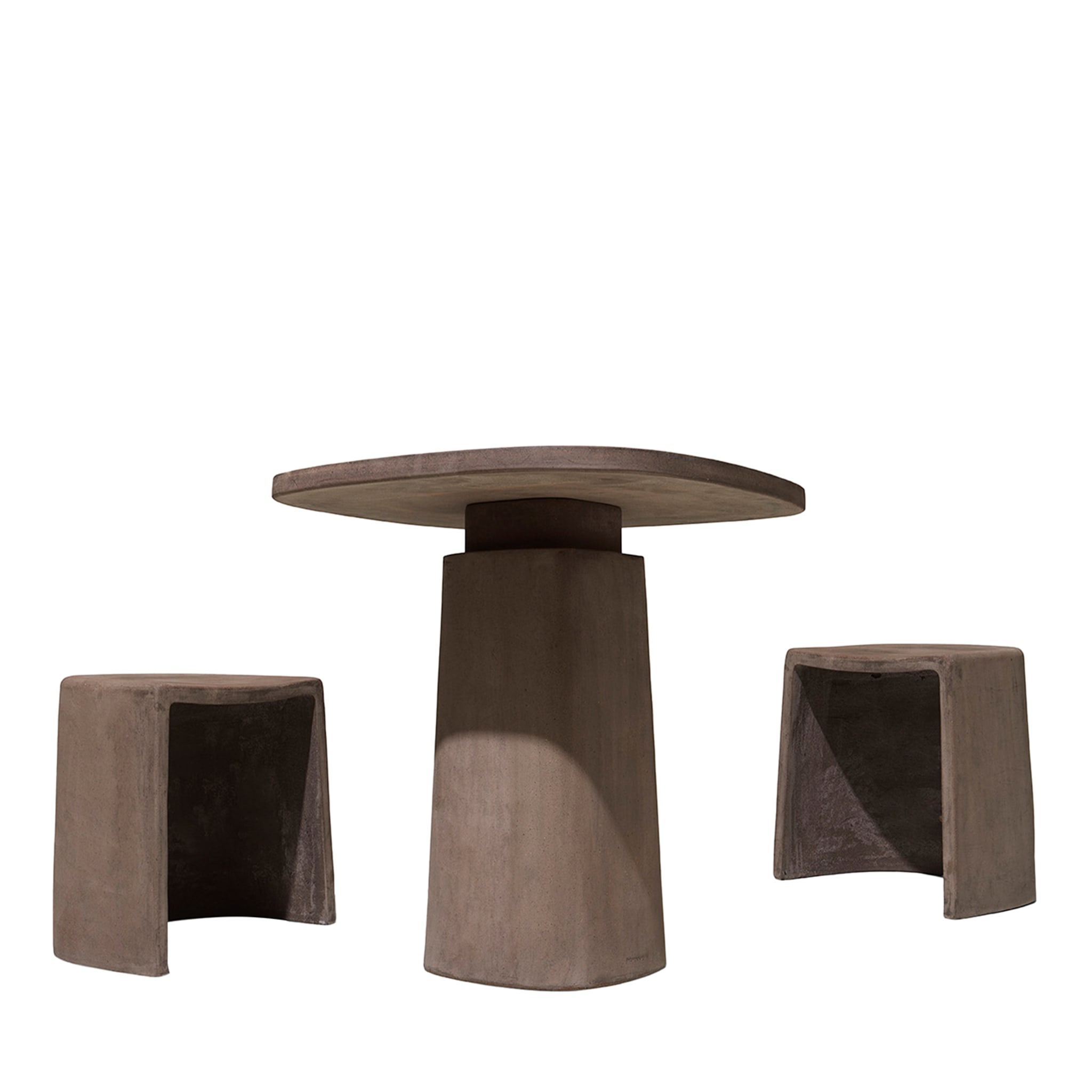 Tobacco Set of Gioi Table and 2 Cave Stools - Main view