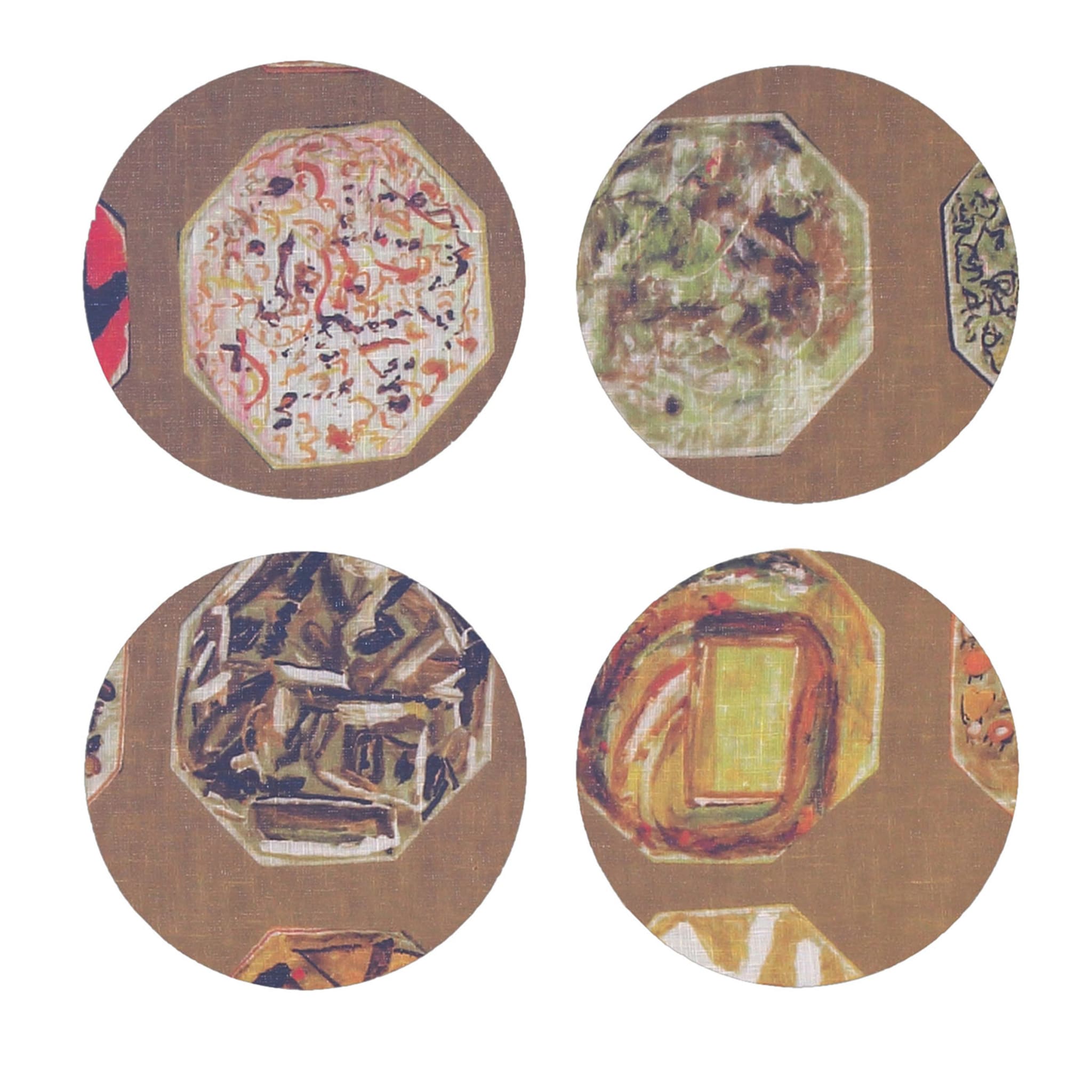 Medallions Set of 8 Patterned Brown Coasters (Jeu de 8 sous-verres bruns à motifs) - Vue principale