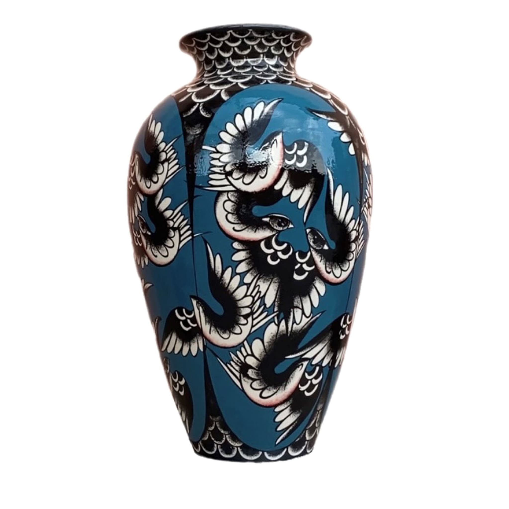 Jarrón de cerámica negra y azul - Vista principal