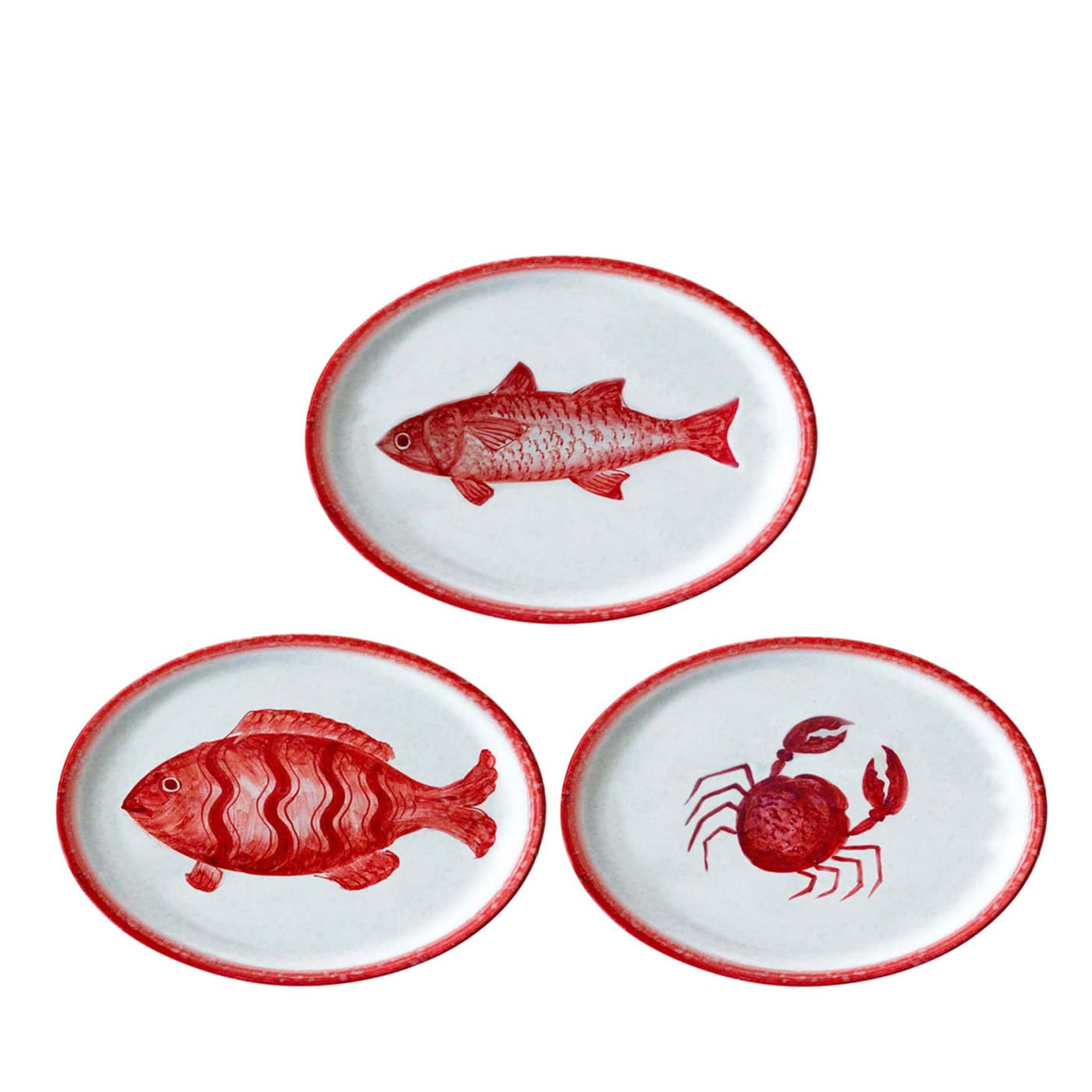 Osteria Set de 3 plateaux ovales rouges moyens 35x23cm - Vue principale