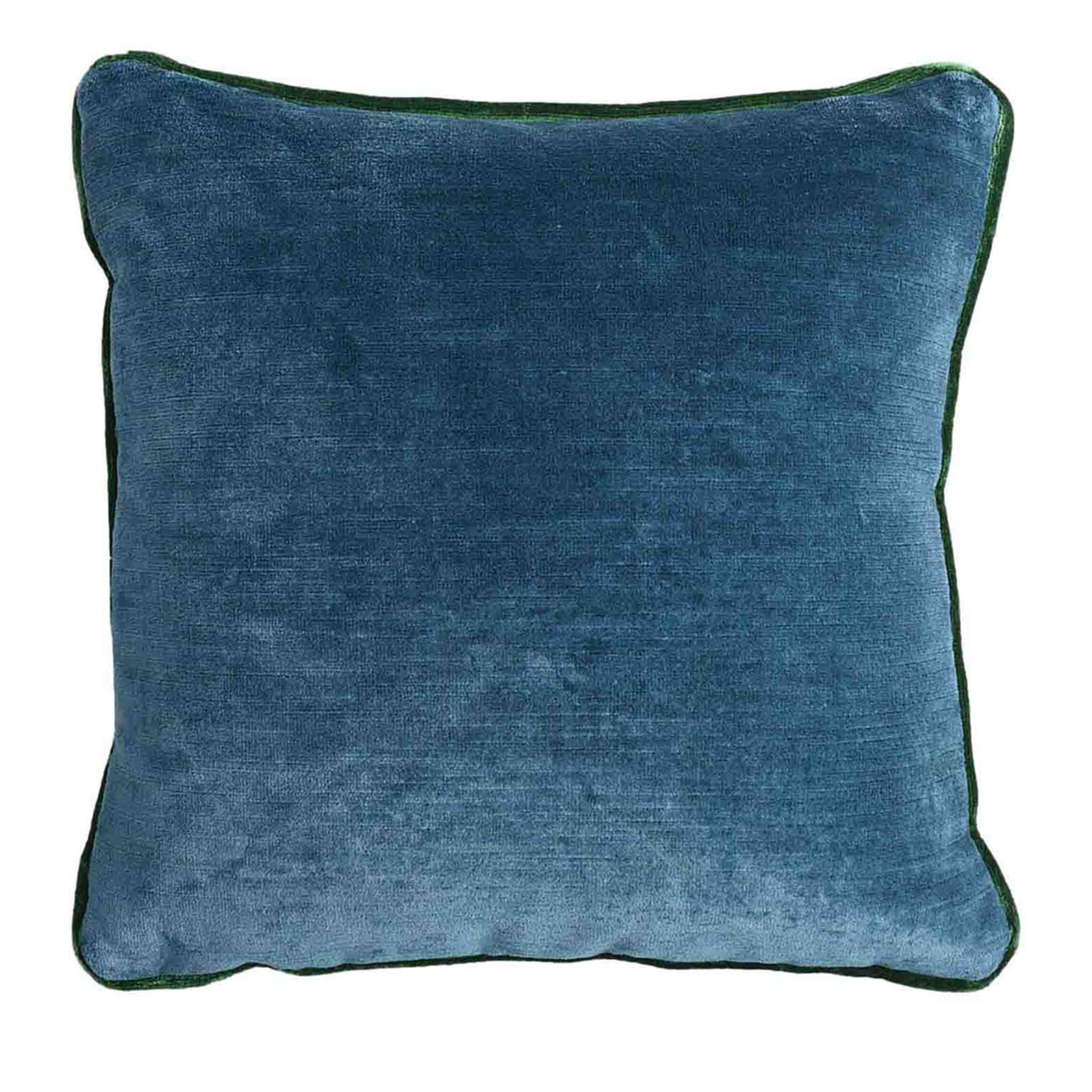 Blue Square Carrè Cushion in linen and silk velvet - Main view