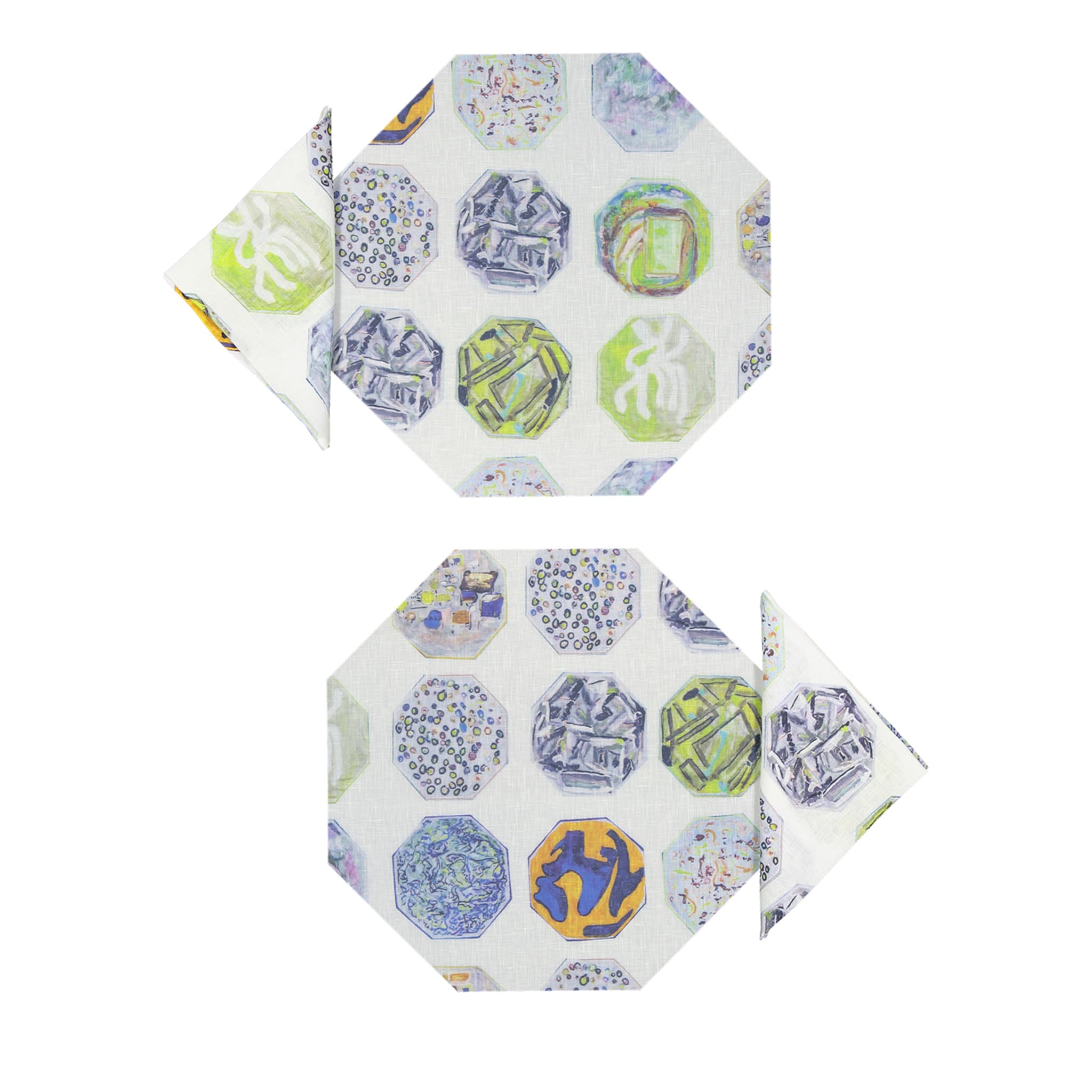 Medallions Set of 2 Octagonal White Coated Placemats and Napkins - Main view