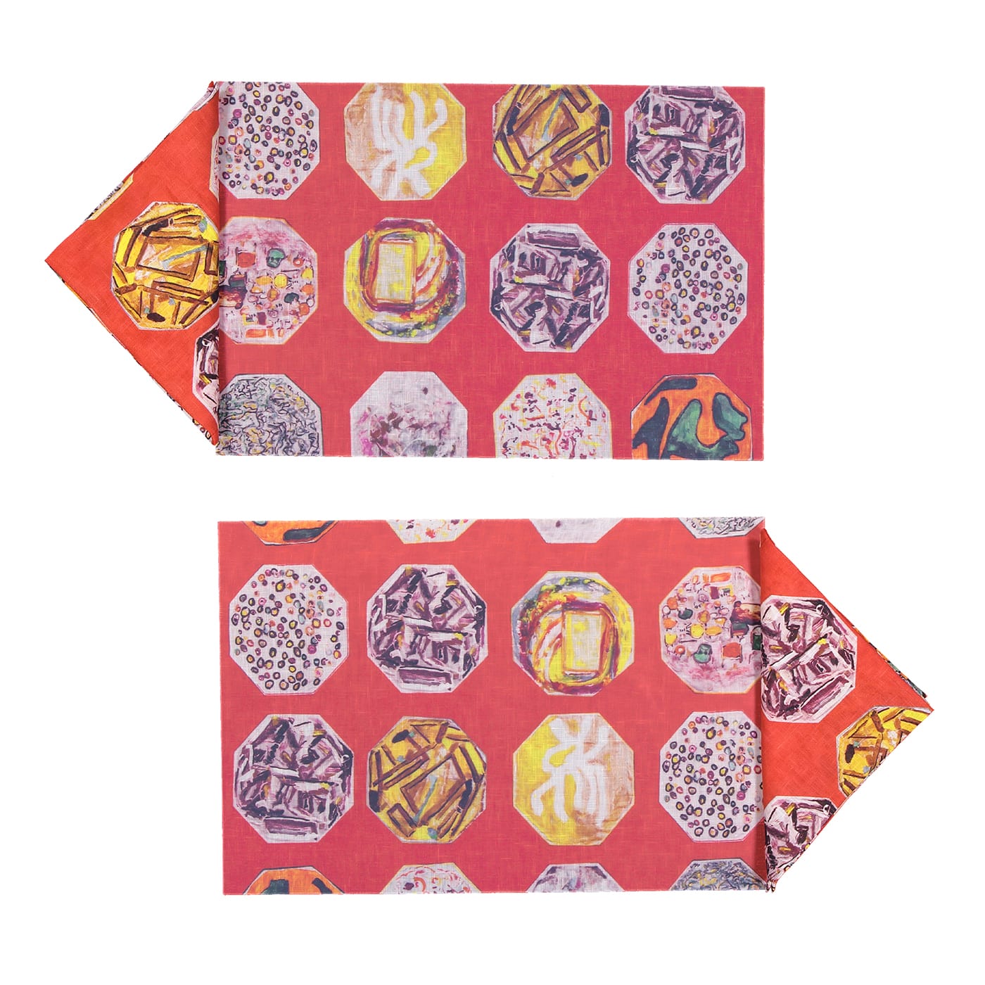 Medallions Set of 2 Rectangular Coated Red Placemats and Napkins - Luisa Longo