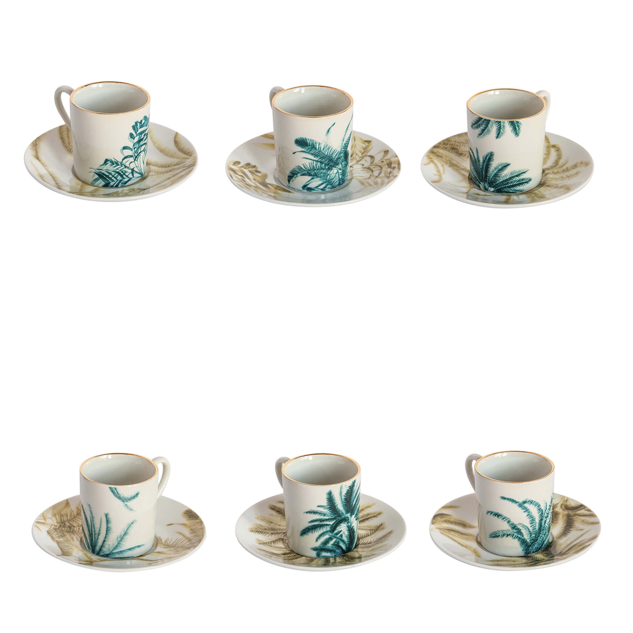 Las Palmas Set Of 6 Porcelain Espresso Cups With Blue And Yellow Palms - Main view
