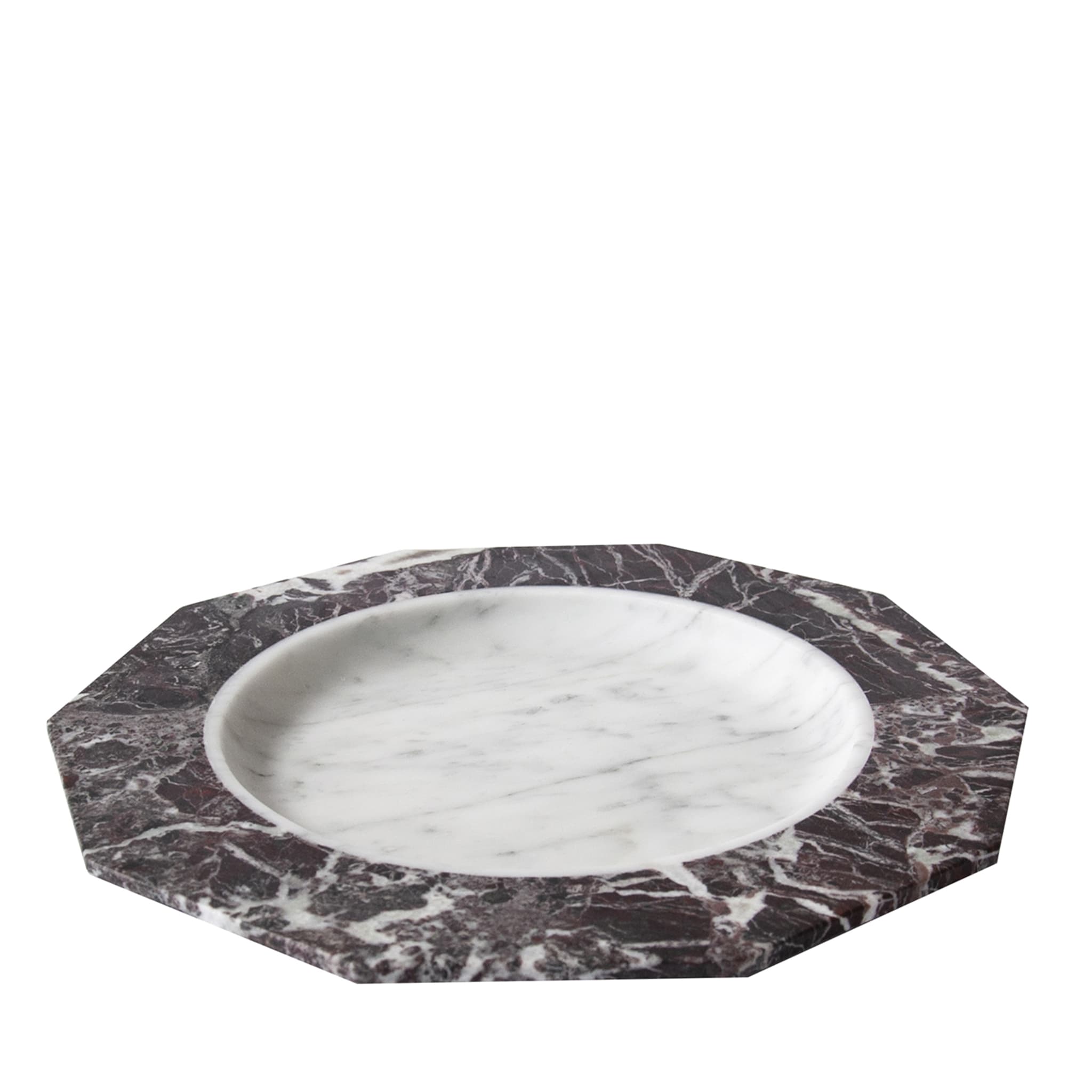 Dinner Plate in white Carrara and red Levanto marble - Main view