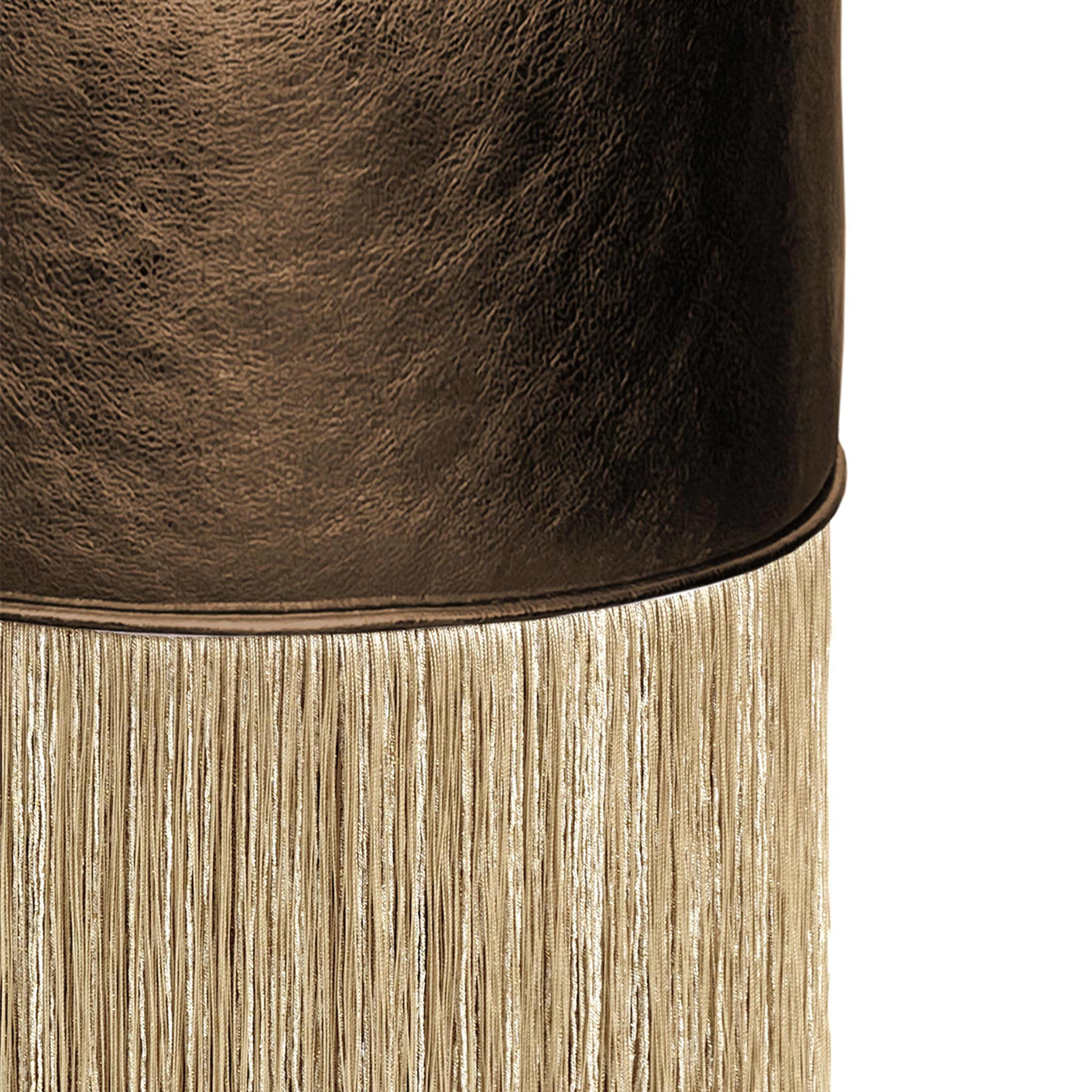 Gleaming Brown Leather Gold Fringes Pouf by Lorenza Bozzoli - Alternative view 1