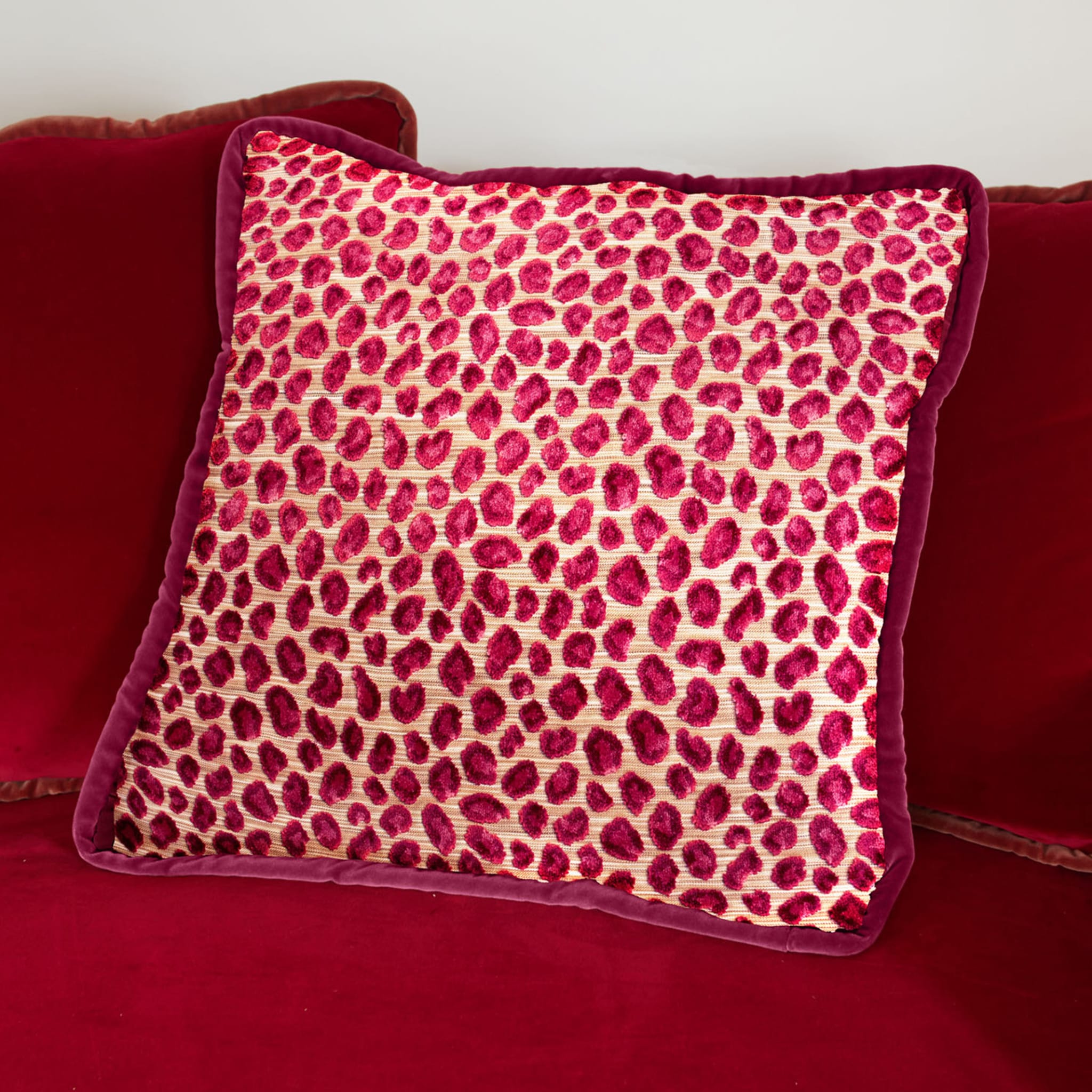 Glam Leopard and Red Couture Velvet Reversible Cushion - Alternative view 3
