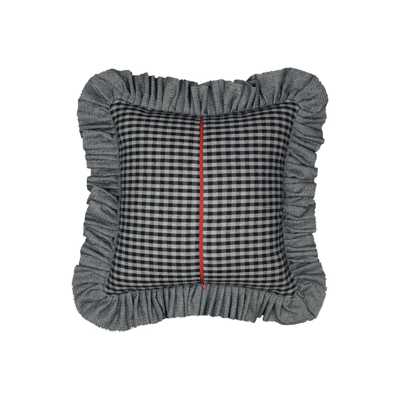 Checkered Gray Cushion Cover with Ruffle - In Casa by Paboy