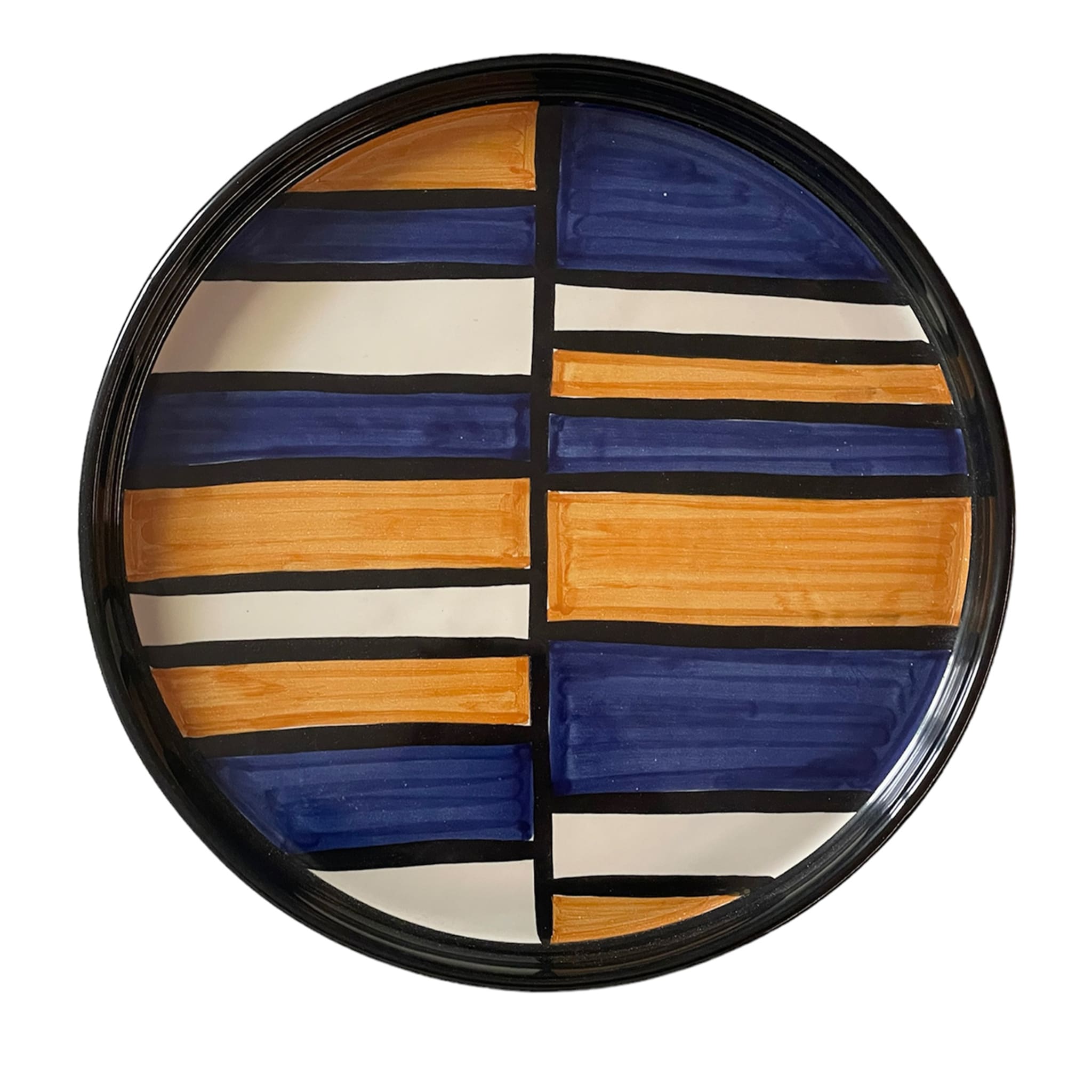 Orange and Blue Striped Round Tray - Main view