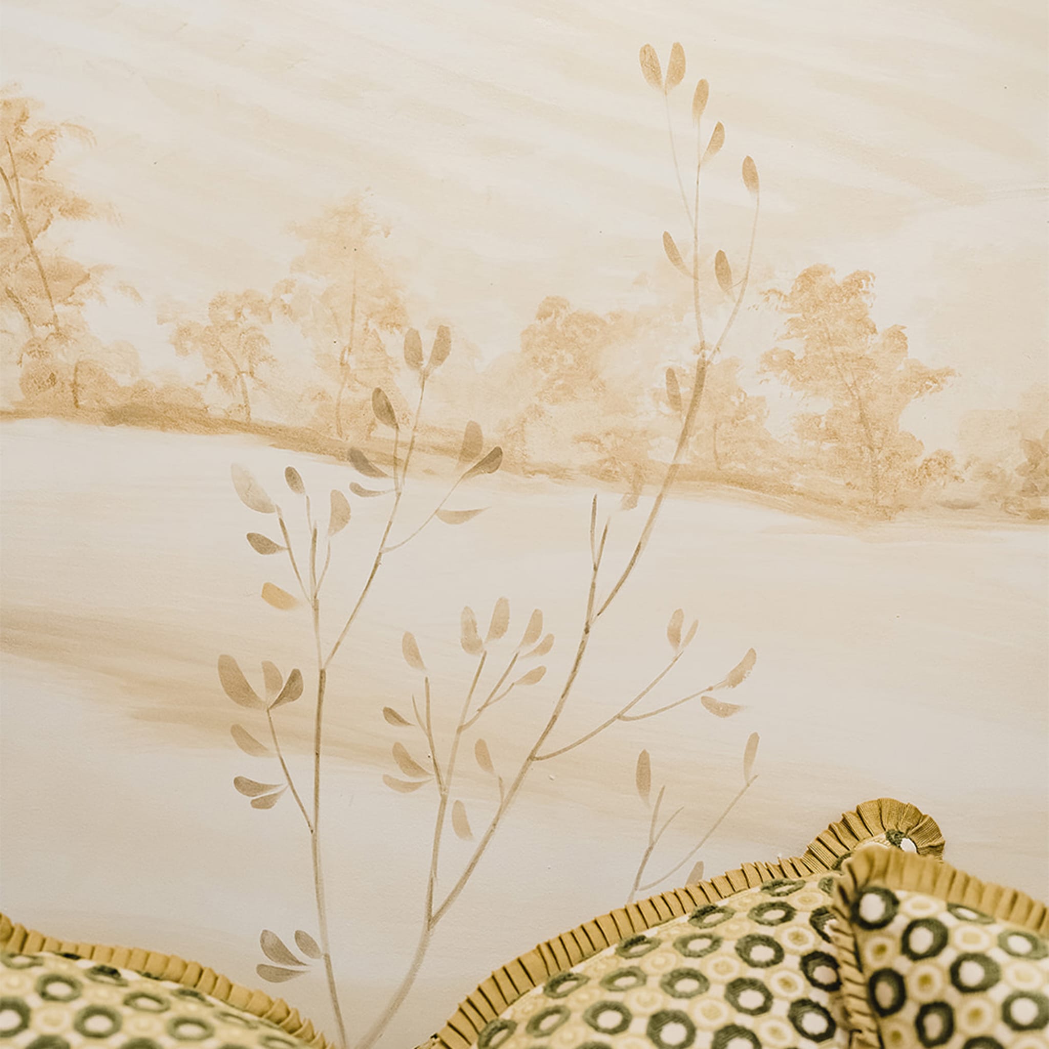 Monochromatic Countryside Hand-Painted Canvas Wallpaper  - Alternative view 2
