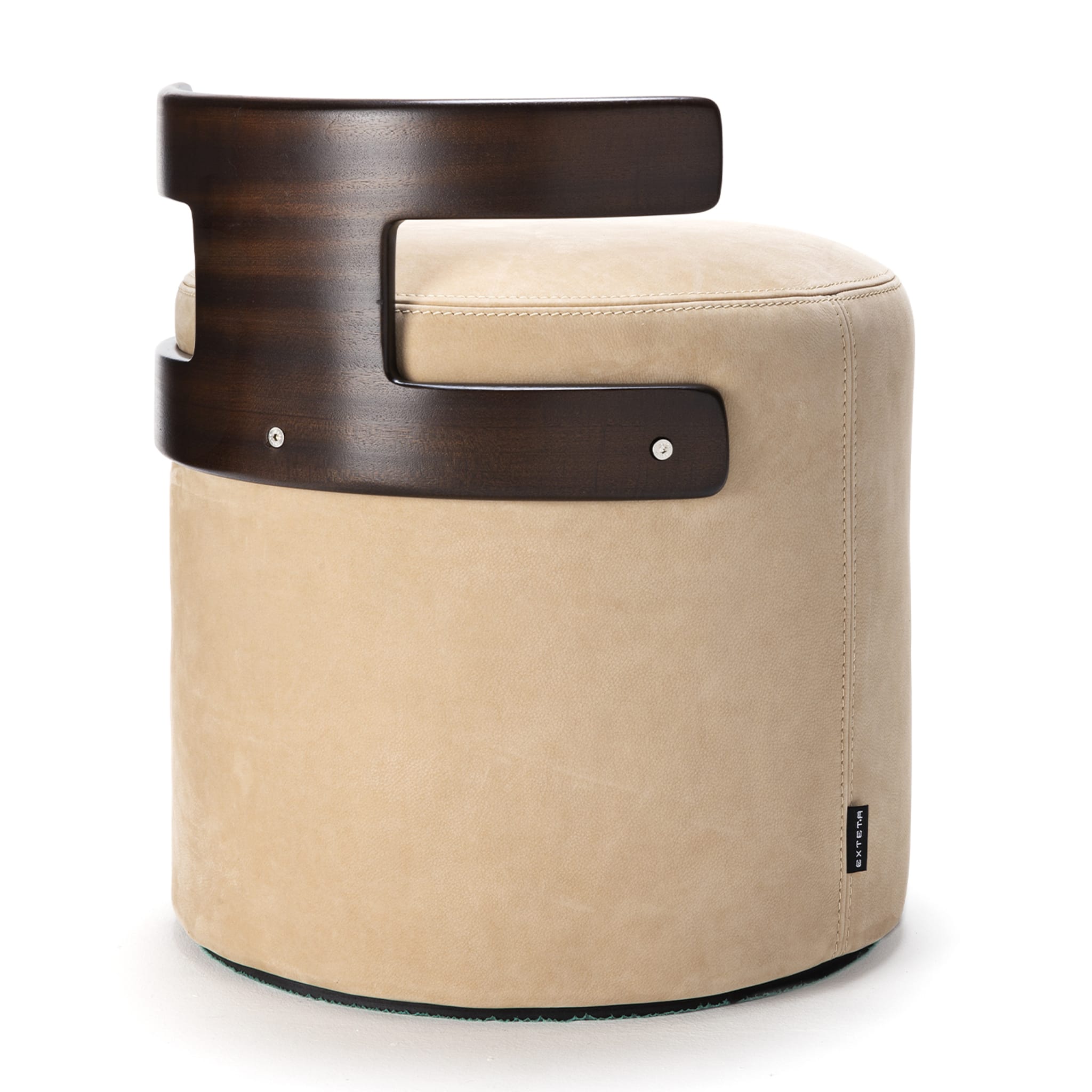 Cream White Leather T-Pouf with Backrest - Alternative view 1