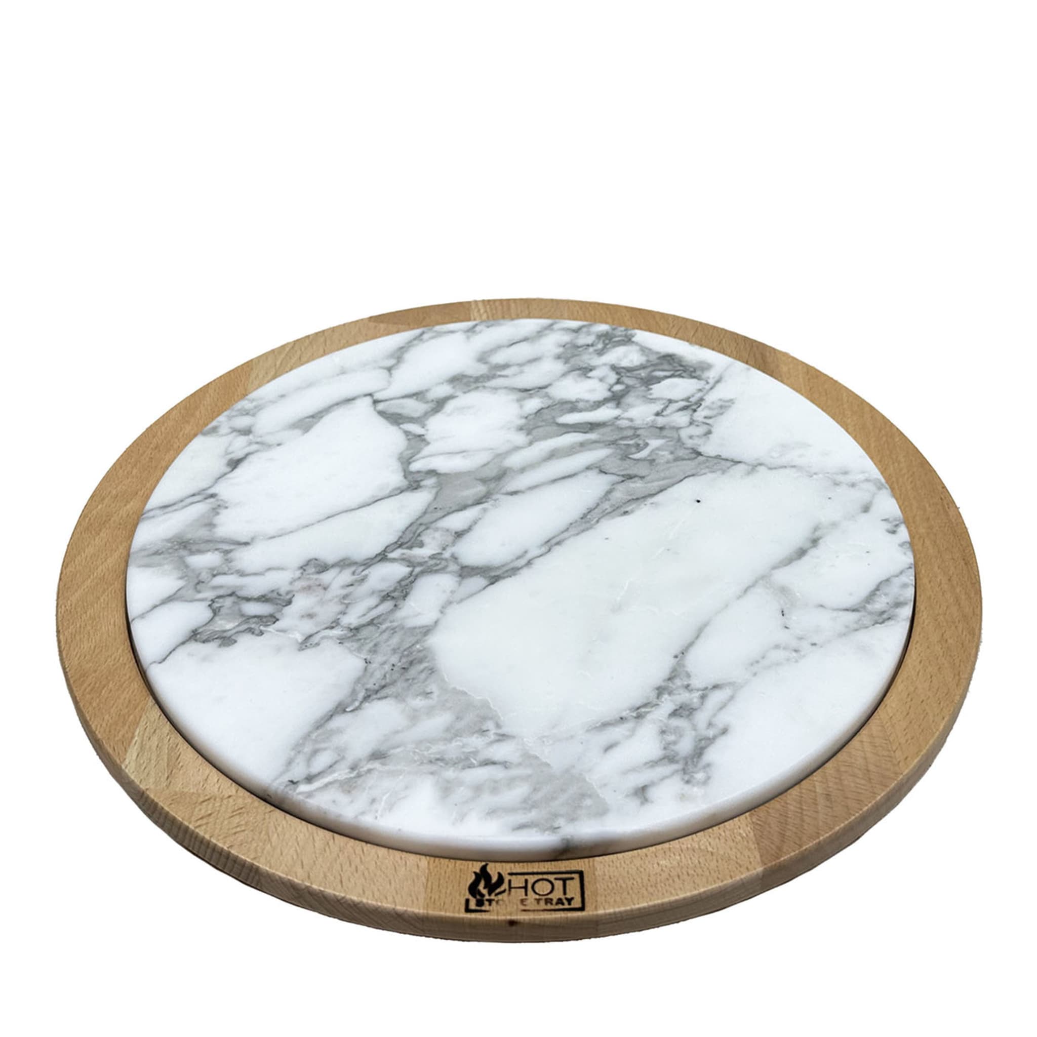Round Statuario Tray with Wooden Base - Main view