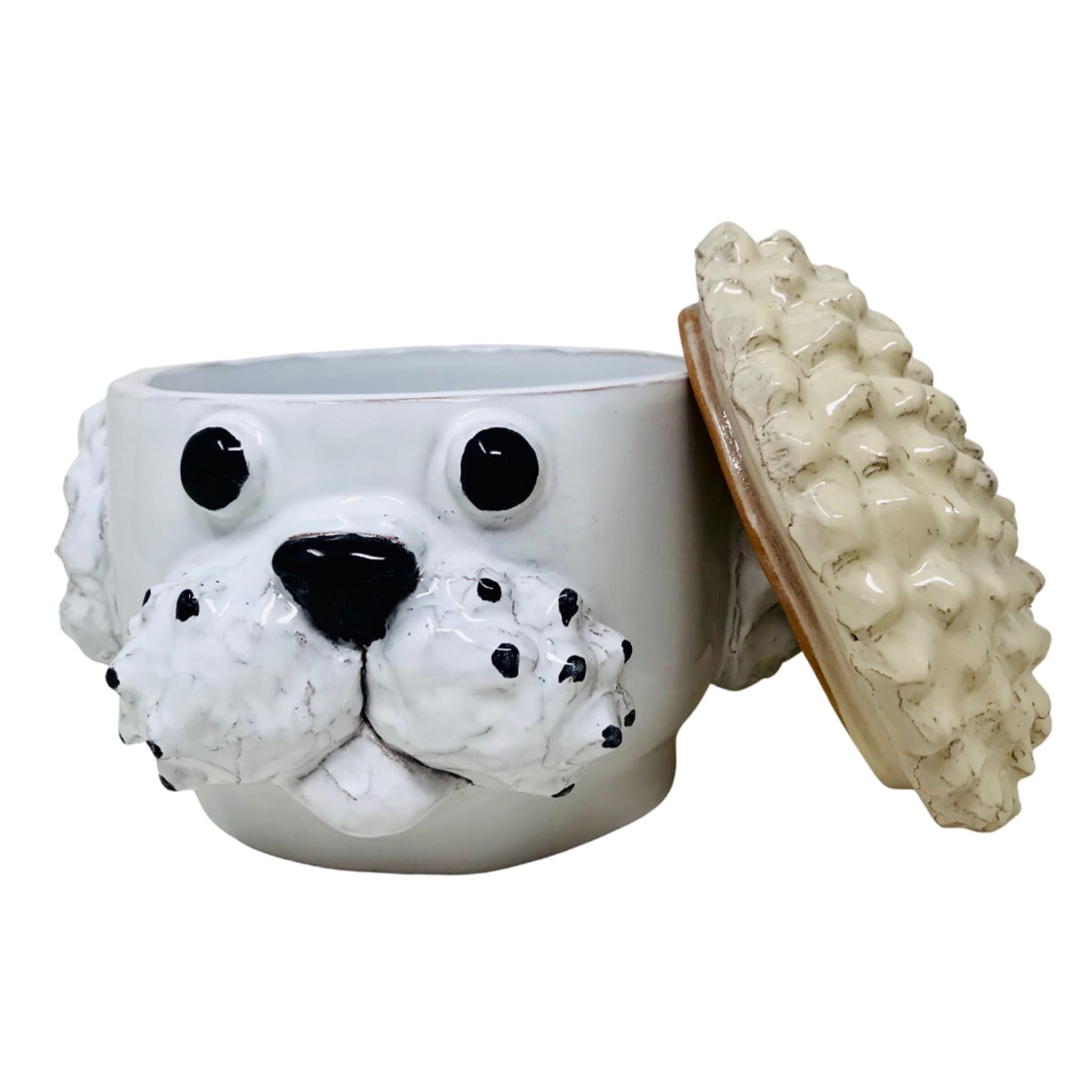 Small Cream and White Dog Container with Lid - Alternative view 1