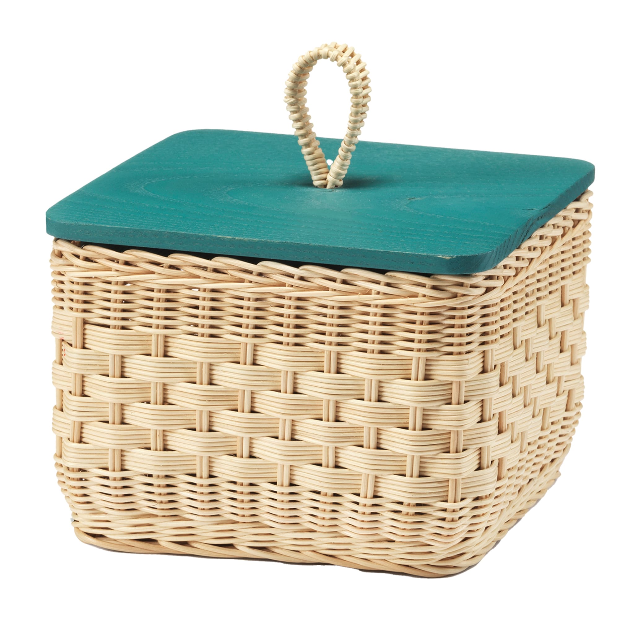 Square-Cut Wicker Container with Teal Lid - Main view
