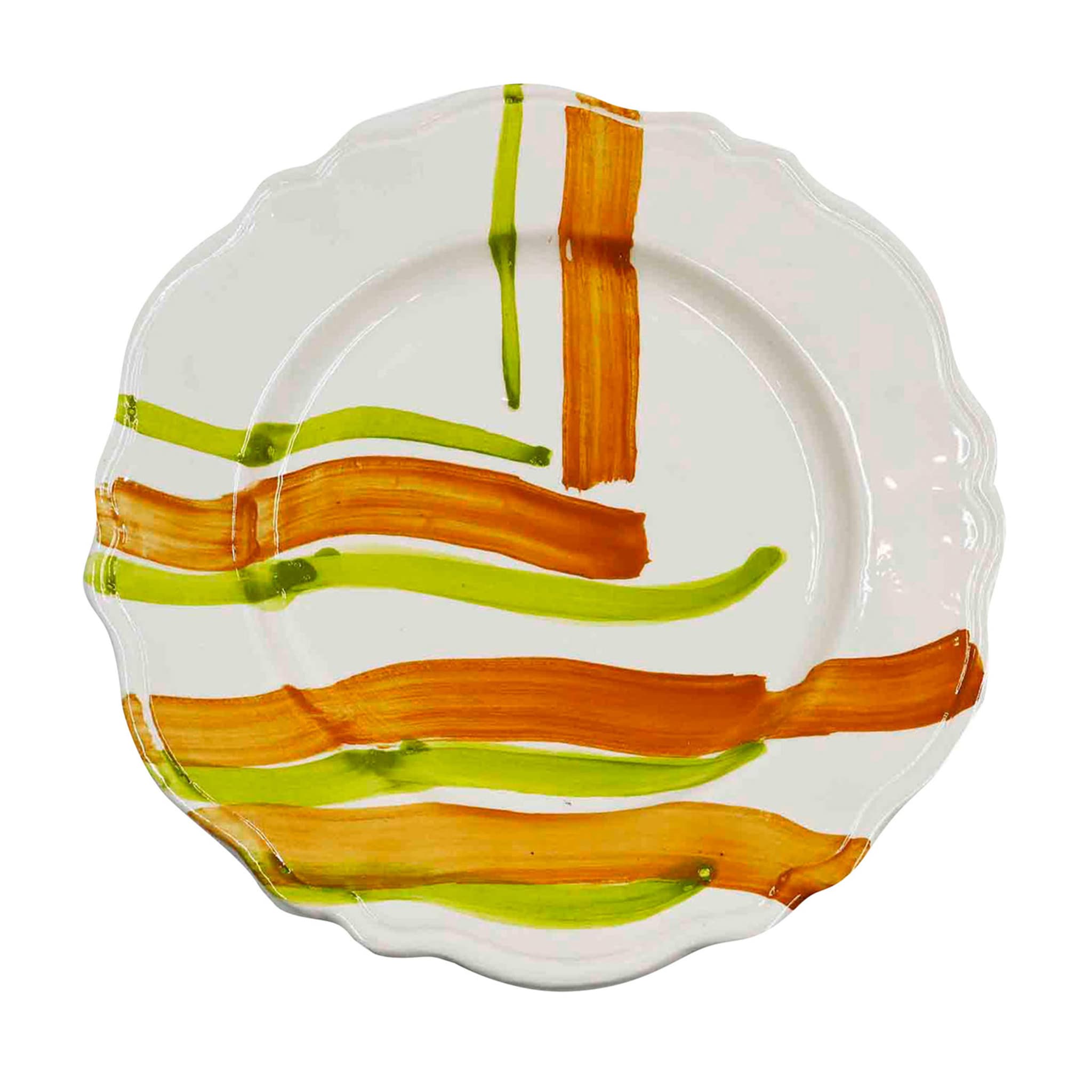Set of 2 Green & Orange Brushstrokes Dinner Plates - Main view