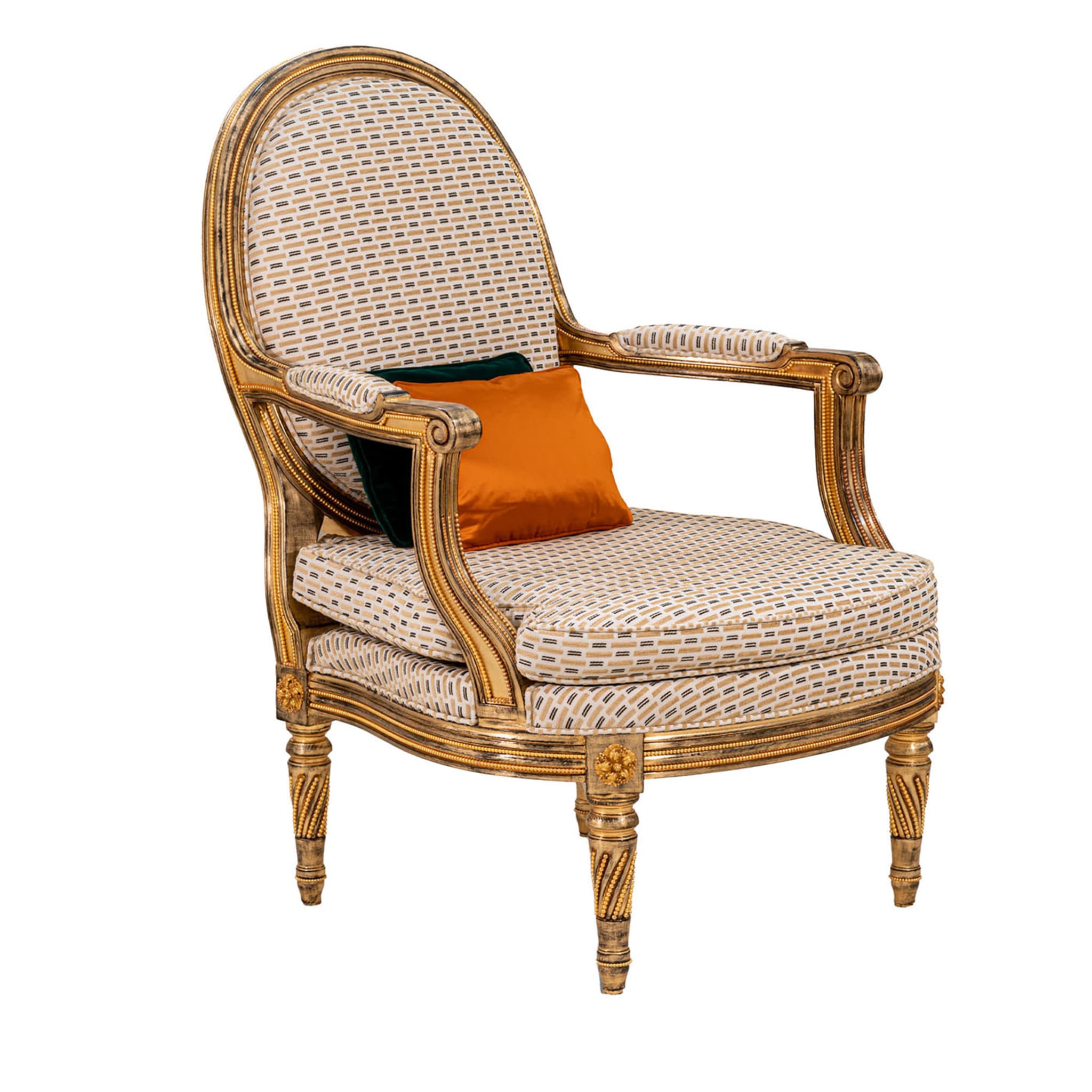 Goldener gemusterter Sessel im Louis XVI-Stil - Hauptansicht
