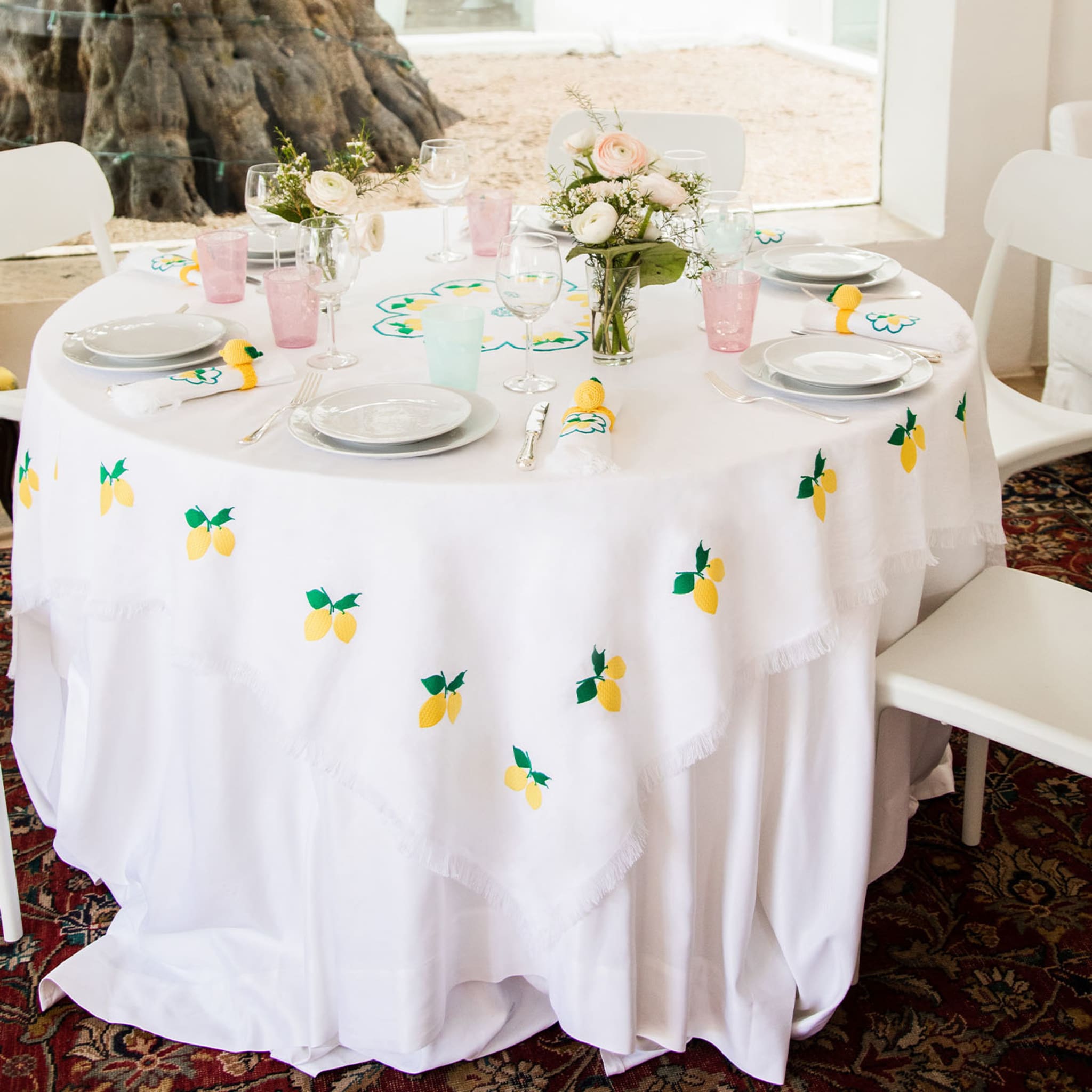 Limoni Multicolor Rectangular White Tablecloth - Alternative view 4