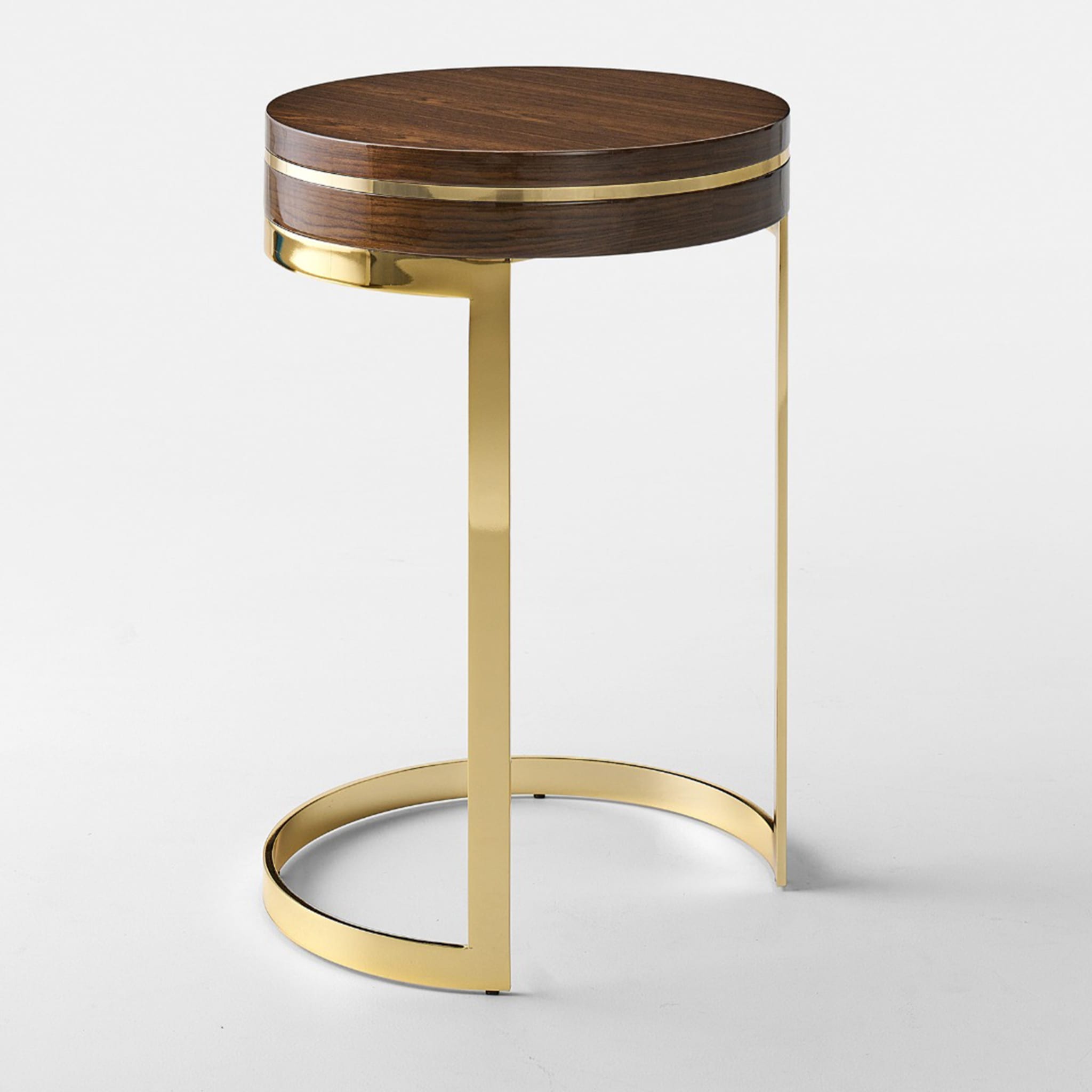 Topazio Round Golden & Walnut Side Table - Alternative view 1