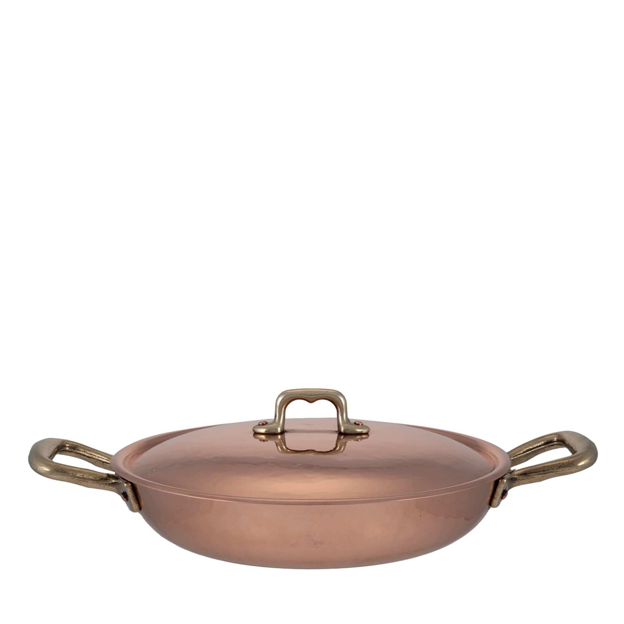 Silver lined 2-Handle Bulging Copper Pan with Lid - Main view