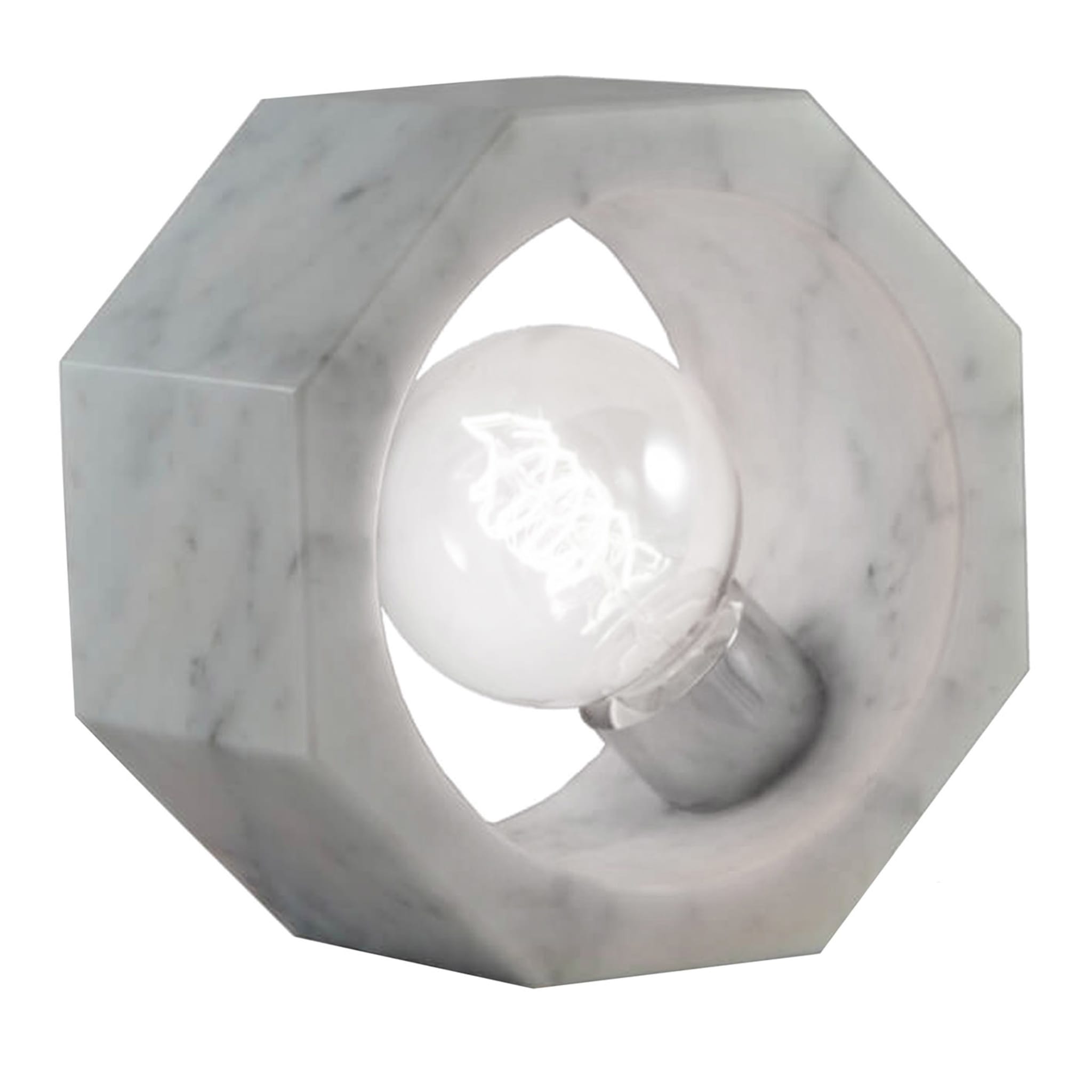 "Essential Octagon" Table Lamp in Carrara Marble and Chrome - Main view
