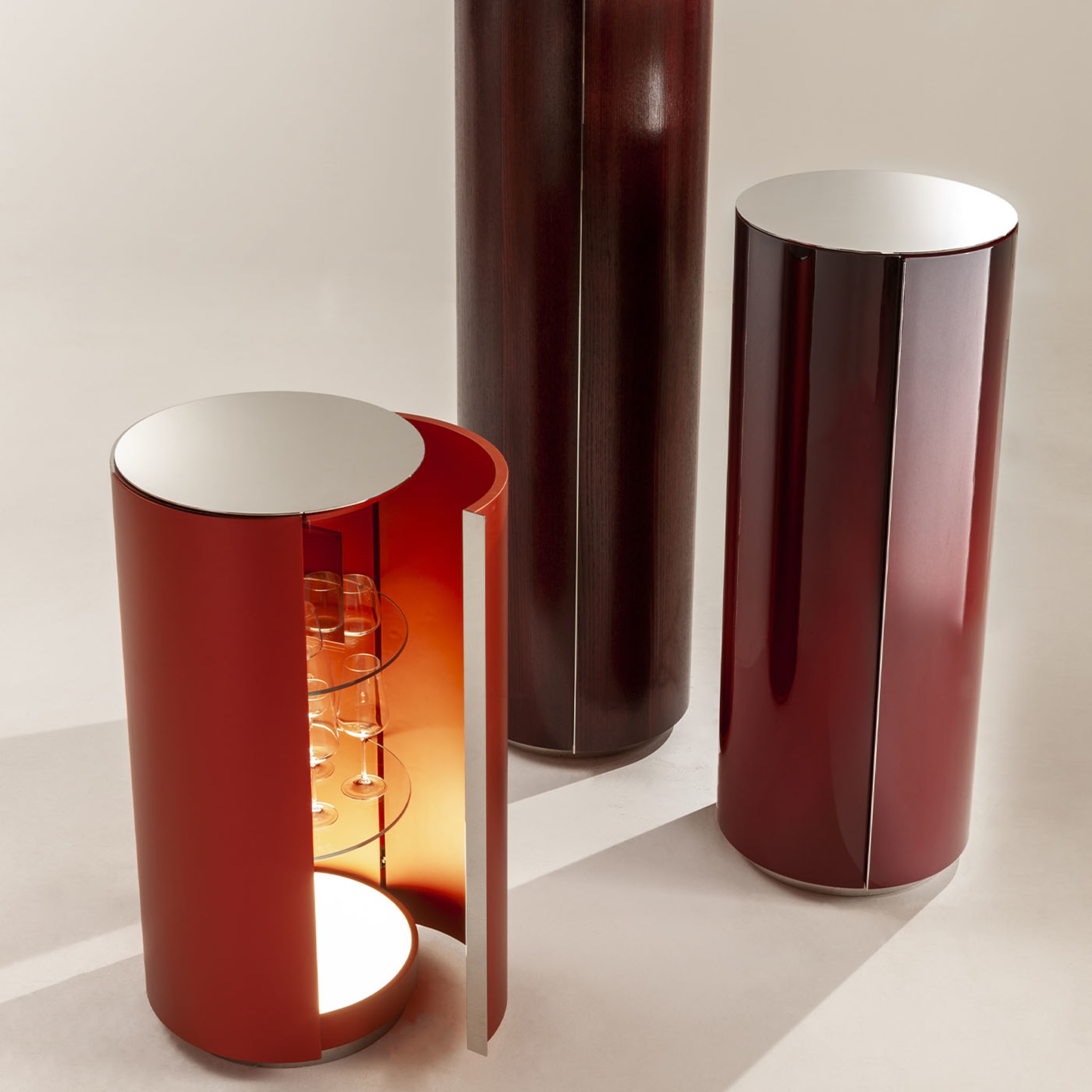 Brushed Red Cylindrical Cabinet - Alternative view 3