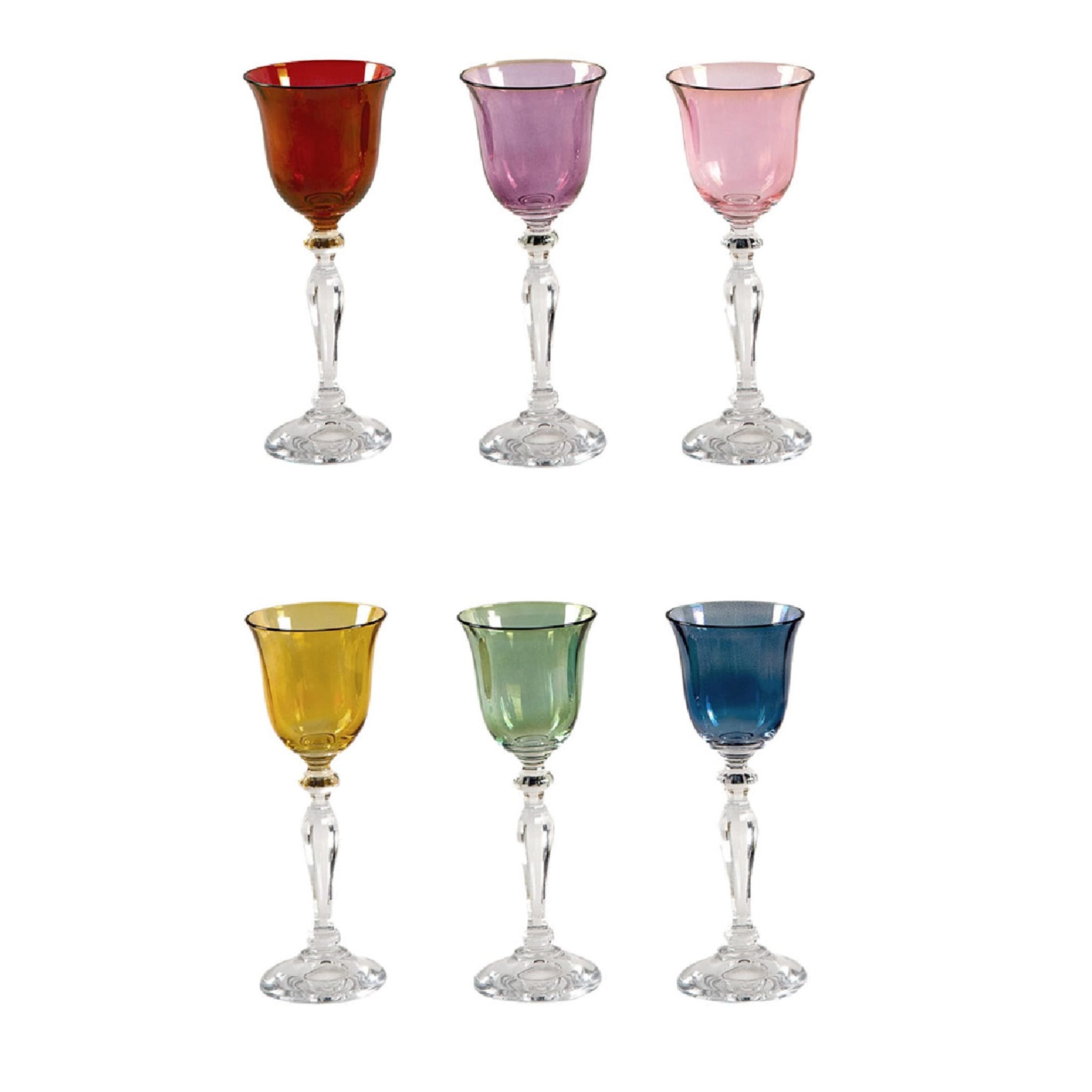 Polychrome Set of 6 Goblet-Like Liquor Glasses - Main view