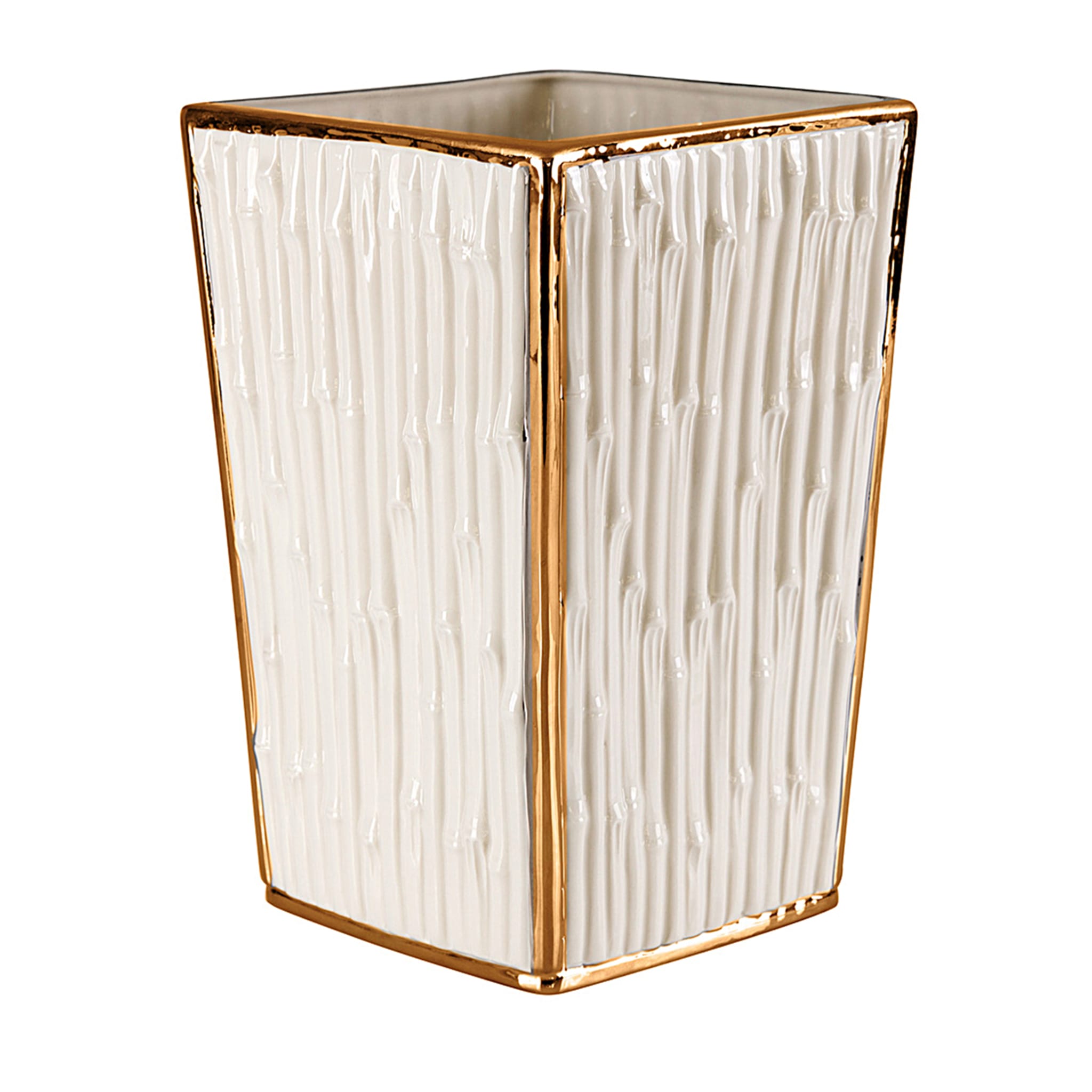 BAMBOO WASTE BASKET - WHITE AND GOLD - Main view