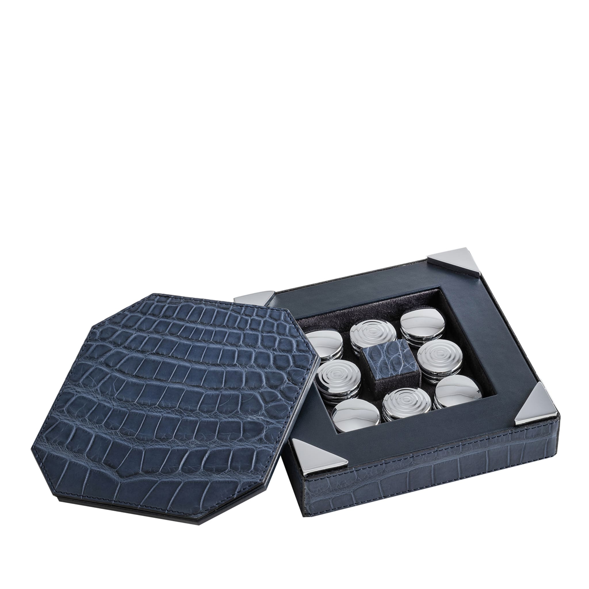 Blue Leather Checkers Game Set - Main view