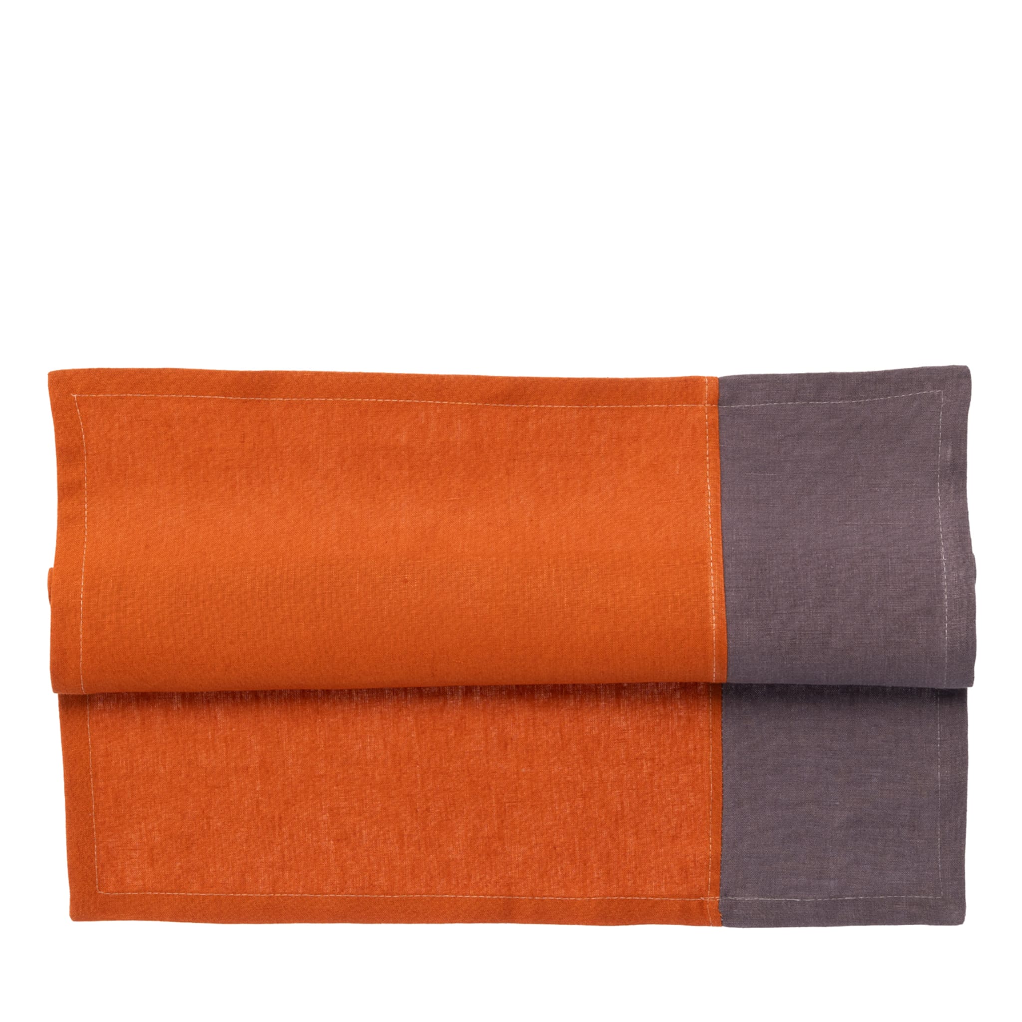 Set de 4 servilletas de lino de lujo bicolor ciruela-naranja - Vista principal