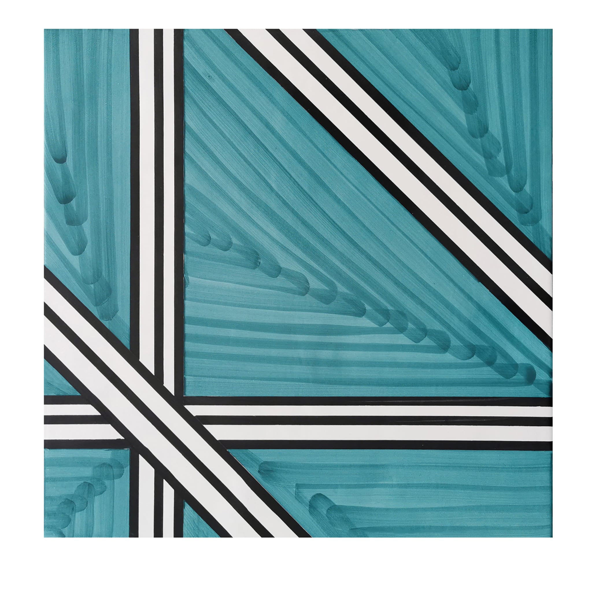 Tria Square Teal & Black-And-White Tile - Main view