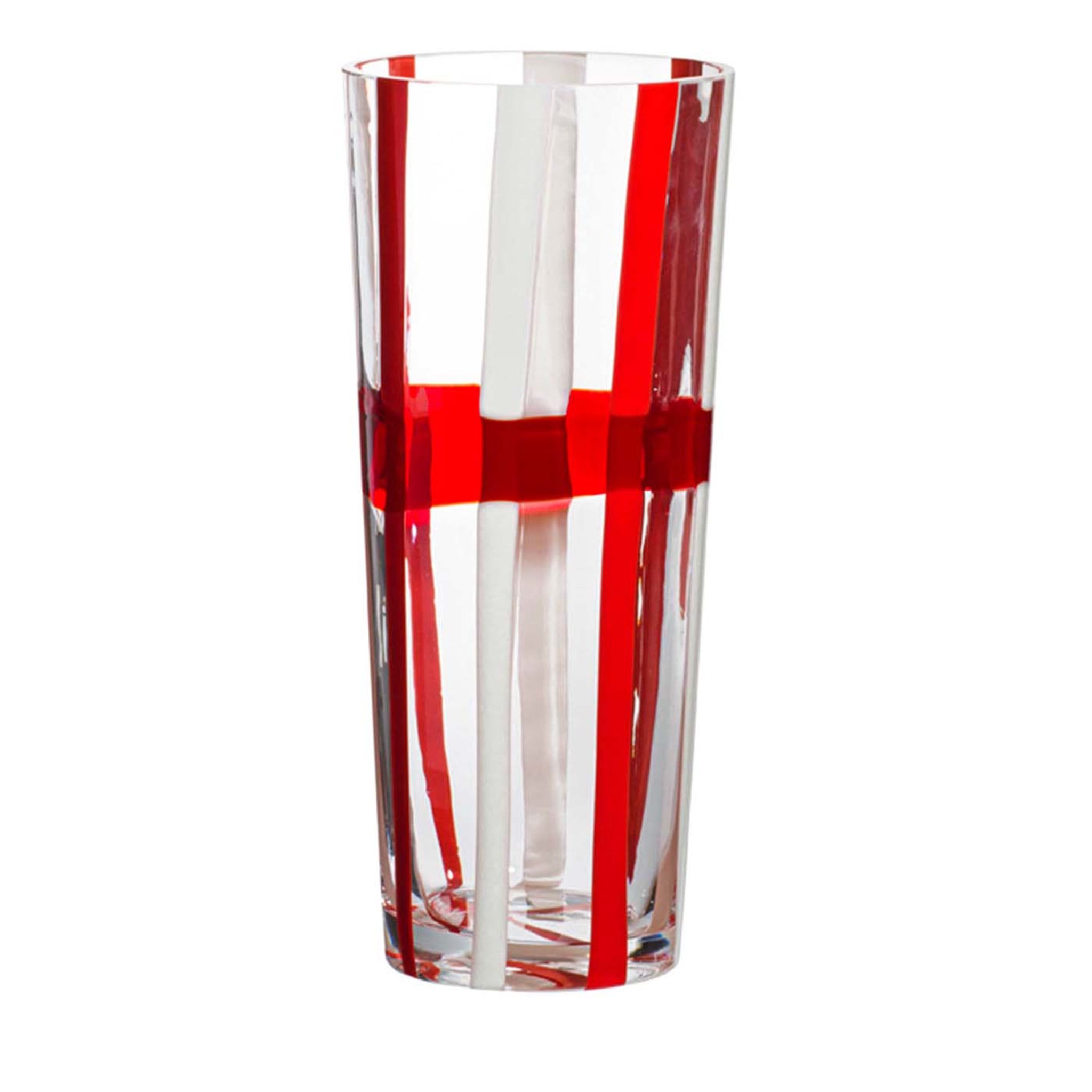 Troncocono White and Red Stripes Vase by Carlo Moretti - Main view
