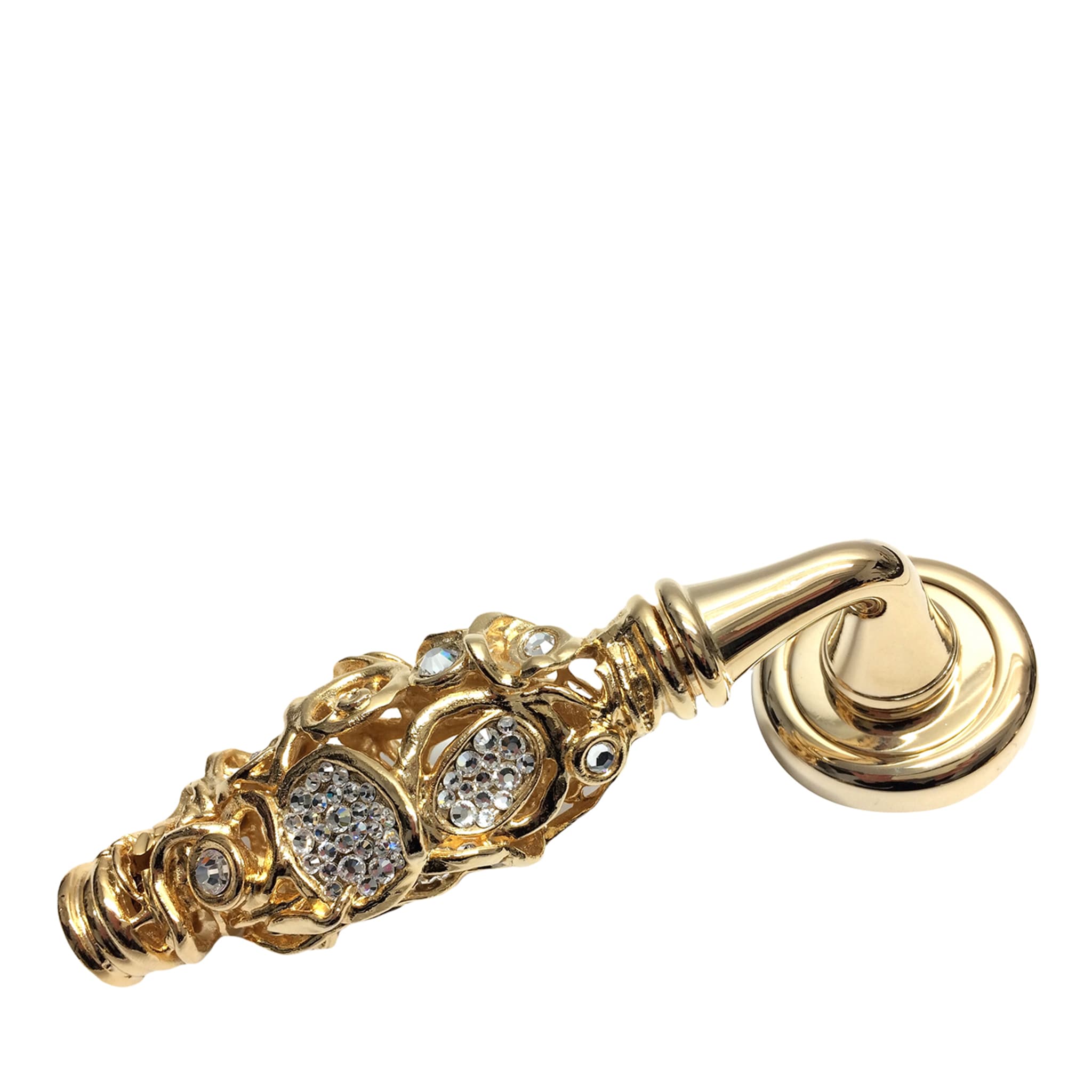 Openwork Golden Lever On Rose Handle with Crystals - Main view