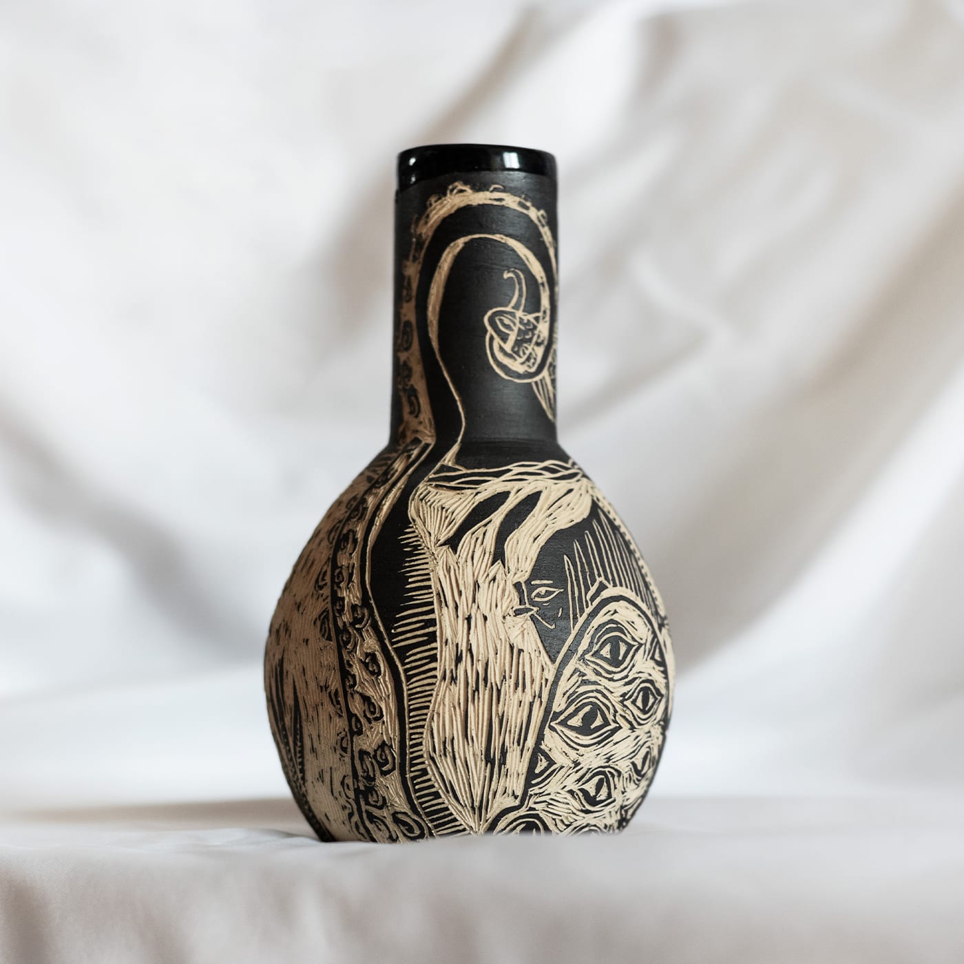 Granchio Beige and Black Grès Small Vase - Clara Holt