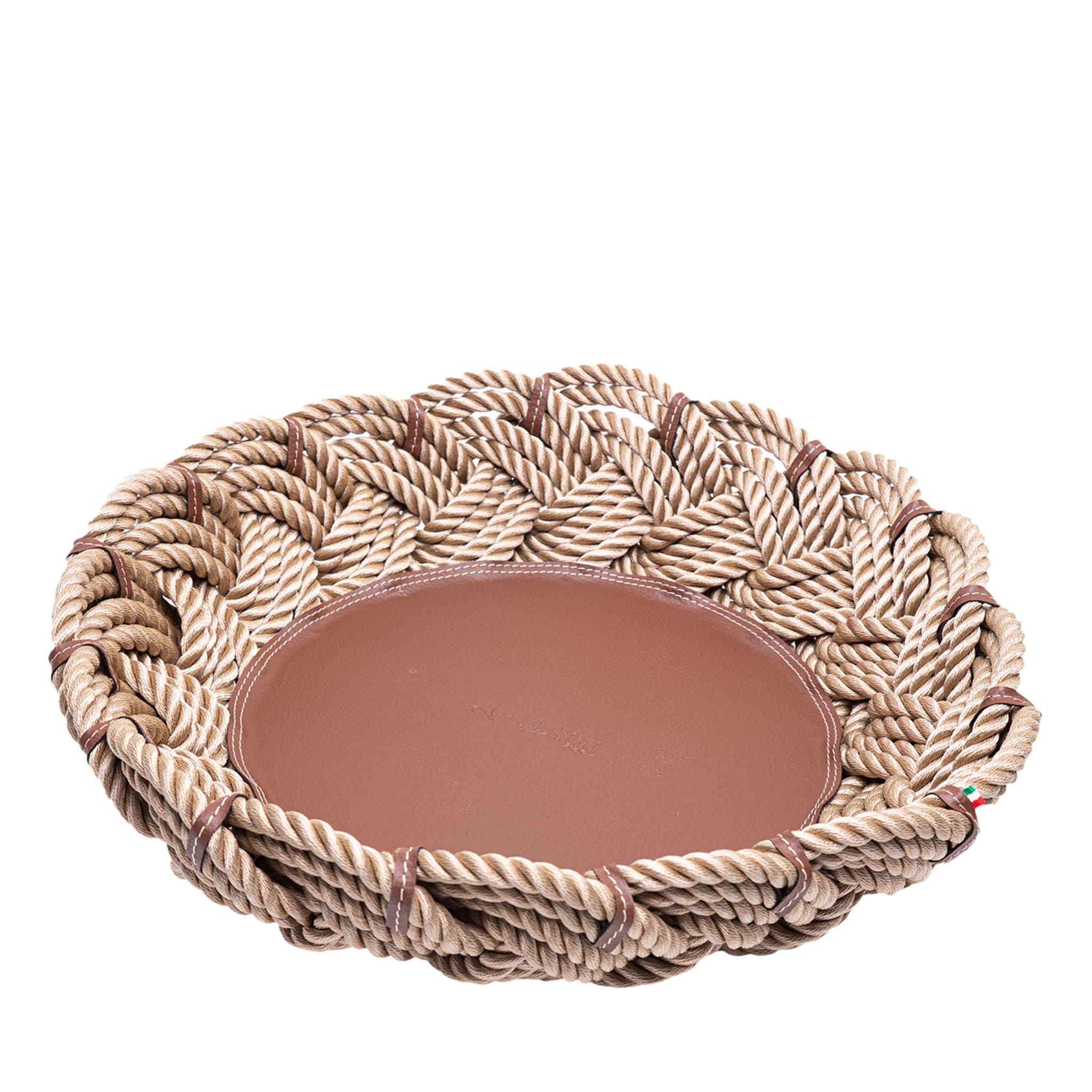 Extra-Large Beige Eco-Leather & Rope Centerpiece Bowl - Main view