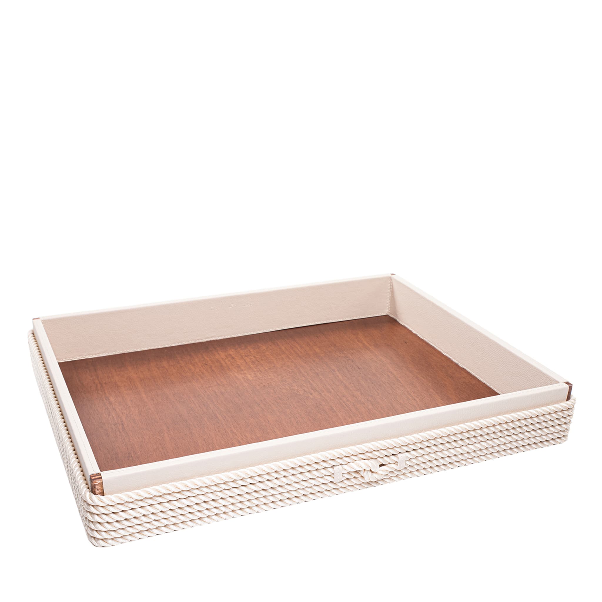 Extra-Large Rectangular Cream Tray with Rope Inserts - Main view
