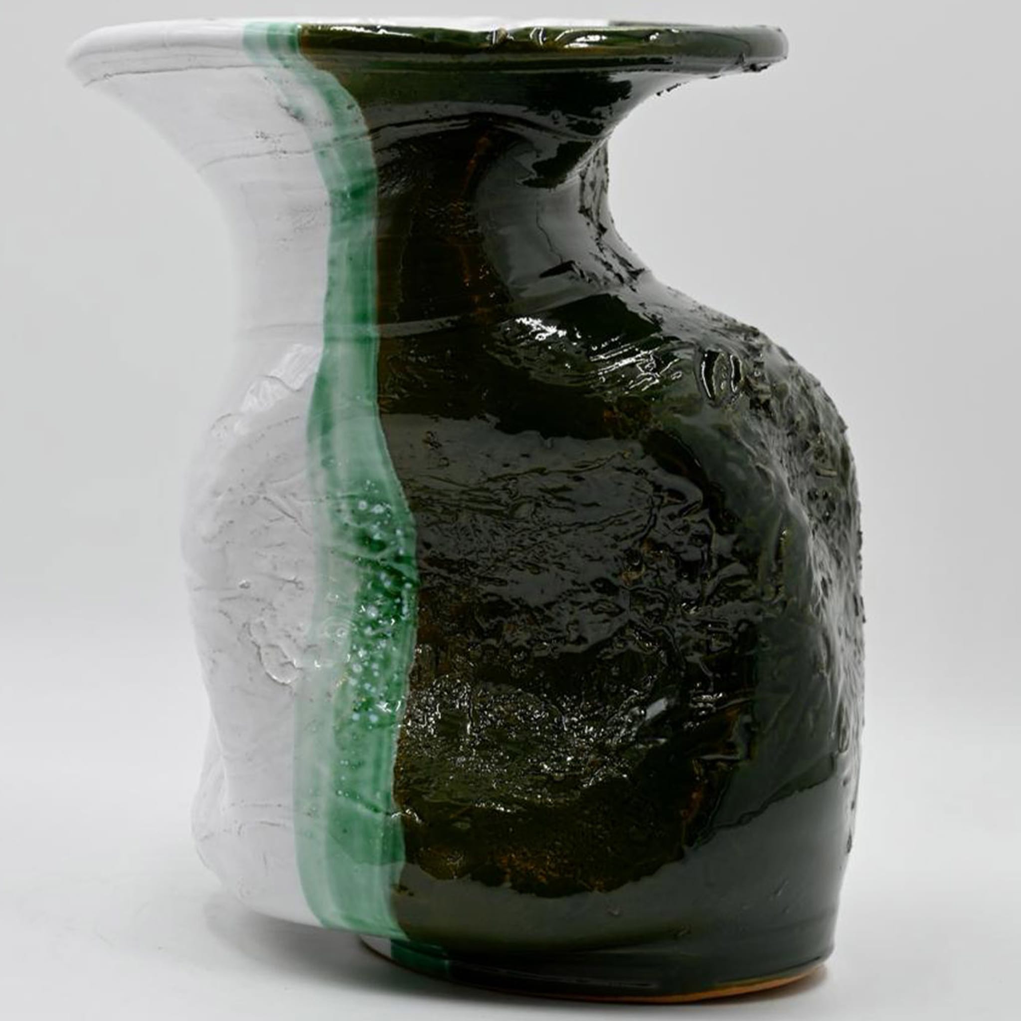 Vase gravé irrégulier vert et blanc - Vue alternative 1