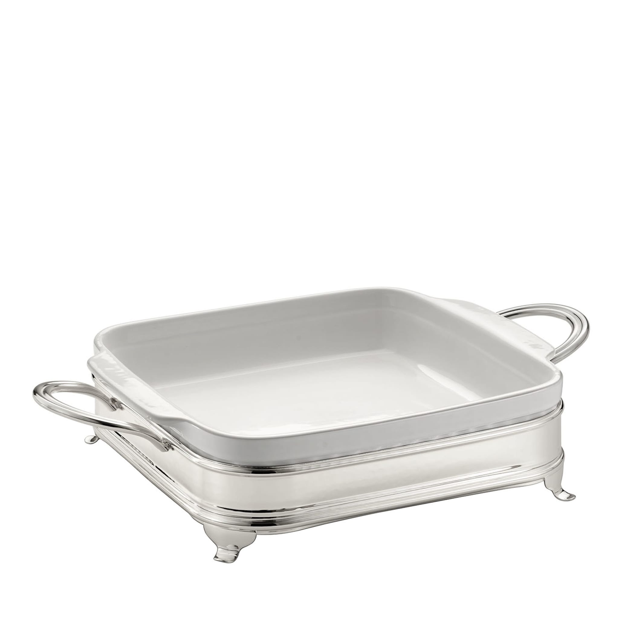 Square Baking Dish with Two-Handle Silver Holder - Main view
