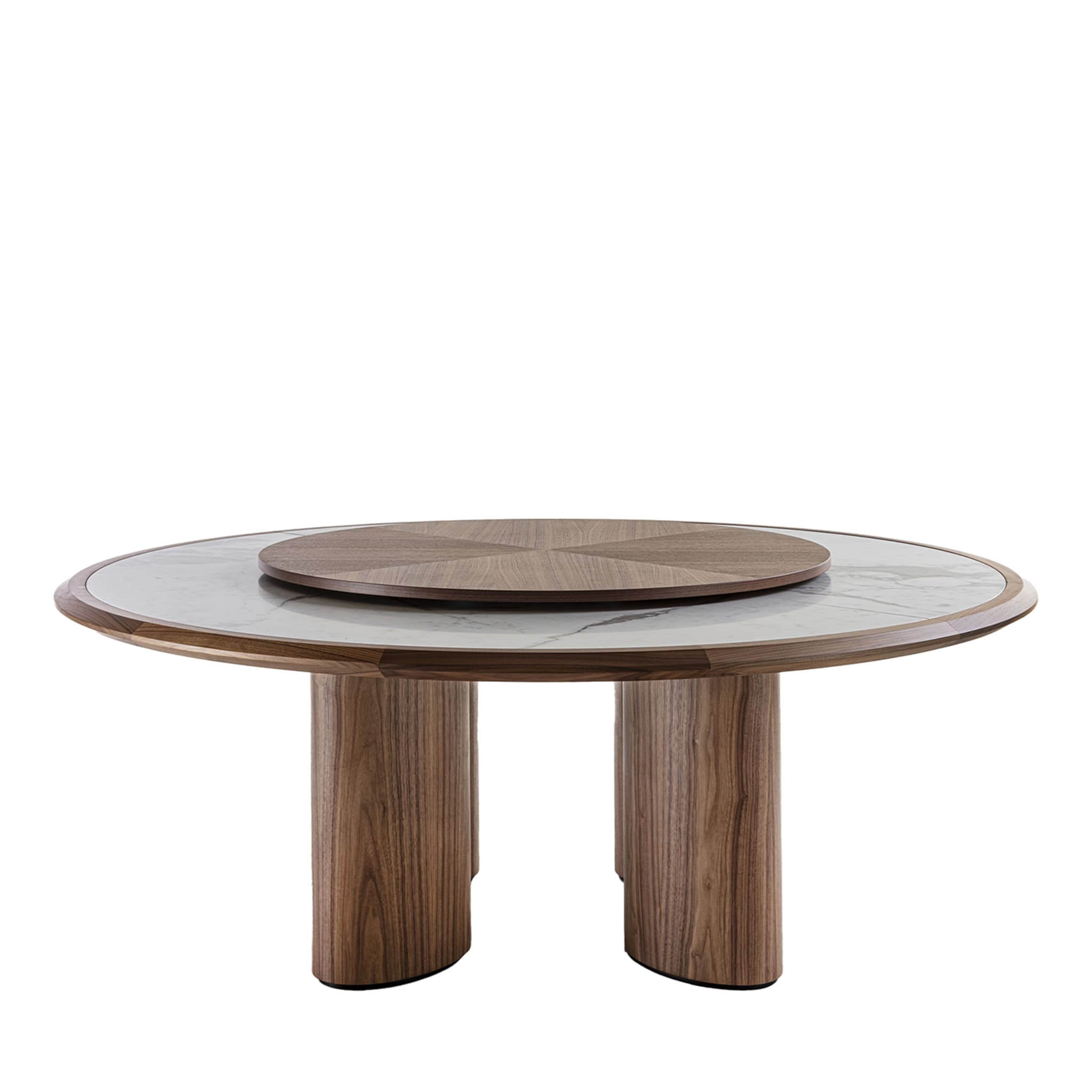 Diamante Round Canaletto & Carrara Marble Table with Lazy Susan - Main view