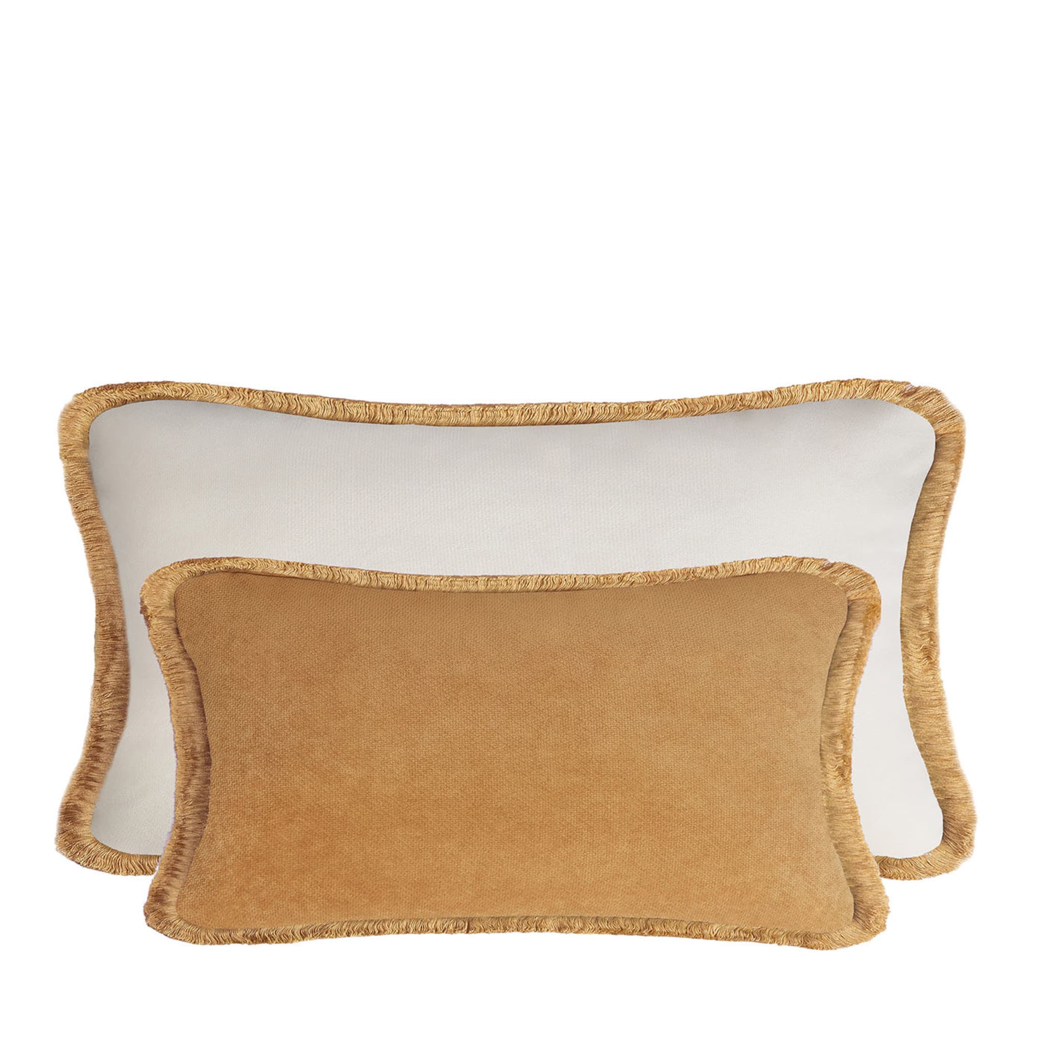 Couple Velvet Bed Cushions With Fringes Camel - Main view