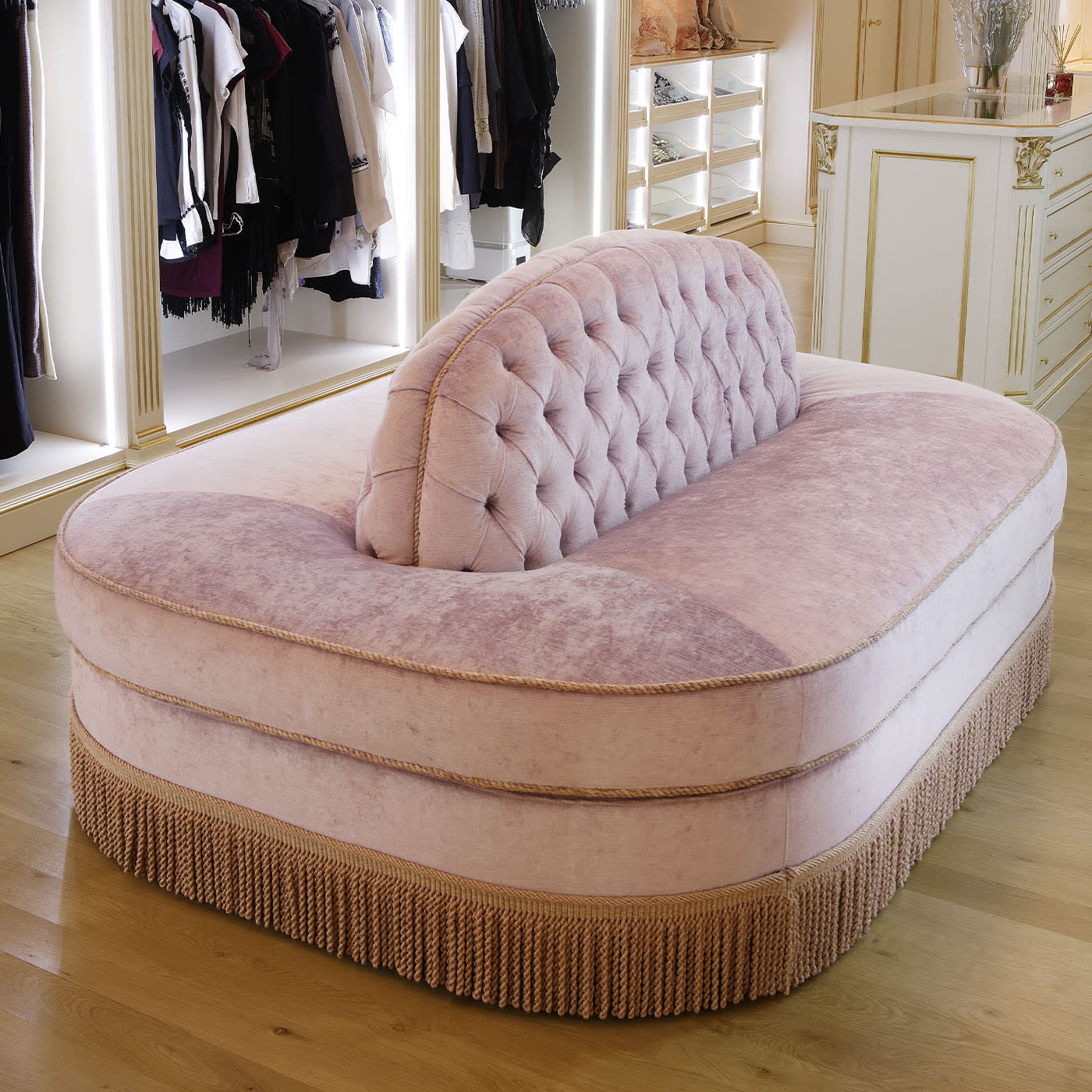 Ringlet happiness blade Pink Velvet Double Sided Sofa Ros Italia Interiors | Artemest